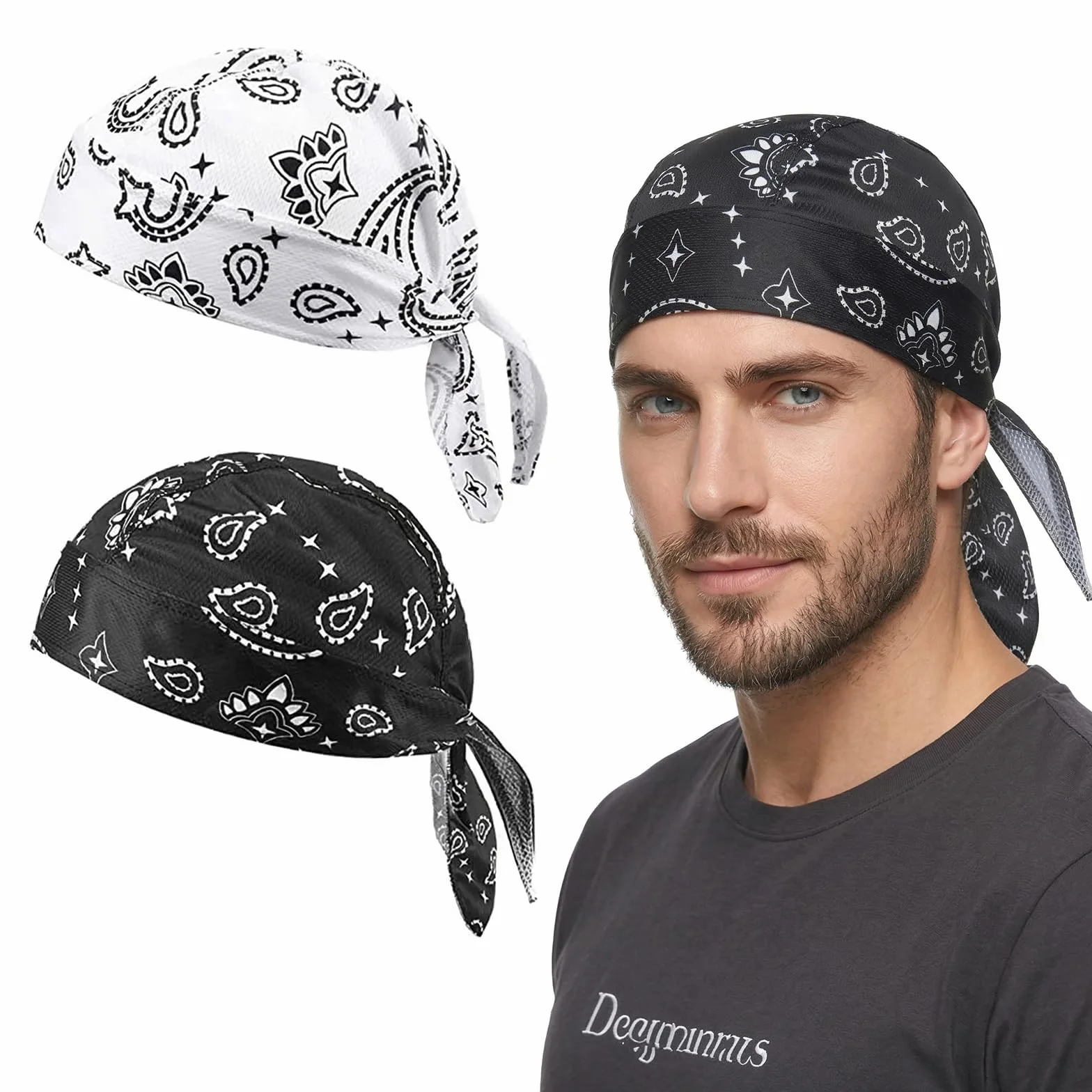 2 Piezas Bandana Cap Deporte, Pañuelo para Hombres & Mujeres, Protector Solar Verano, Durag Pirata Transpirable, Diadema Motero para Ciclismo Carrera & Exterior