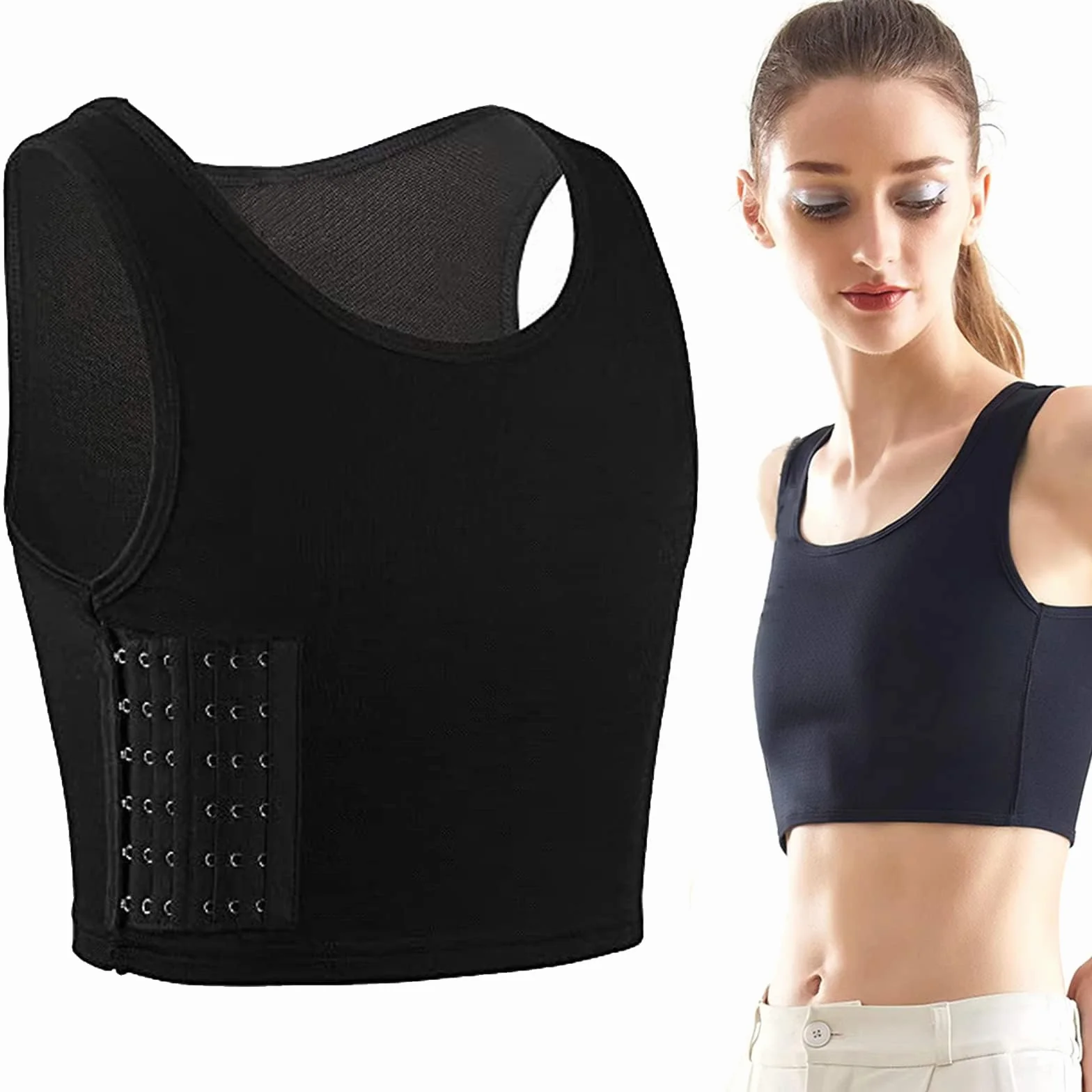 Chest Binder Trans Binder Unterwäsche Tanktops Vendage Trans Breathable Side Haken Bustier BH Damen Korsett Sport BH Tank Tops atmungsaktiv Korsetts Kurz Tomboy Kurzer Chest Binder Top für Damen