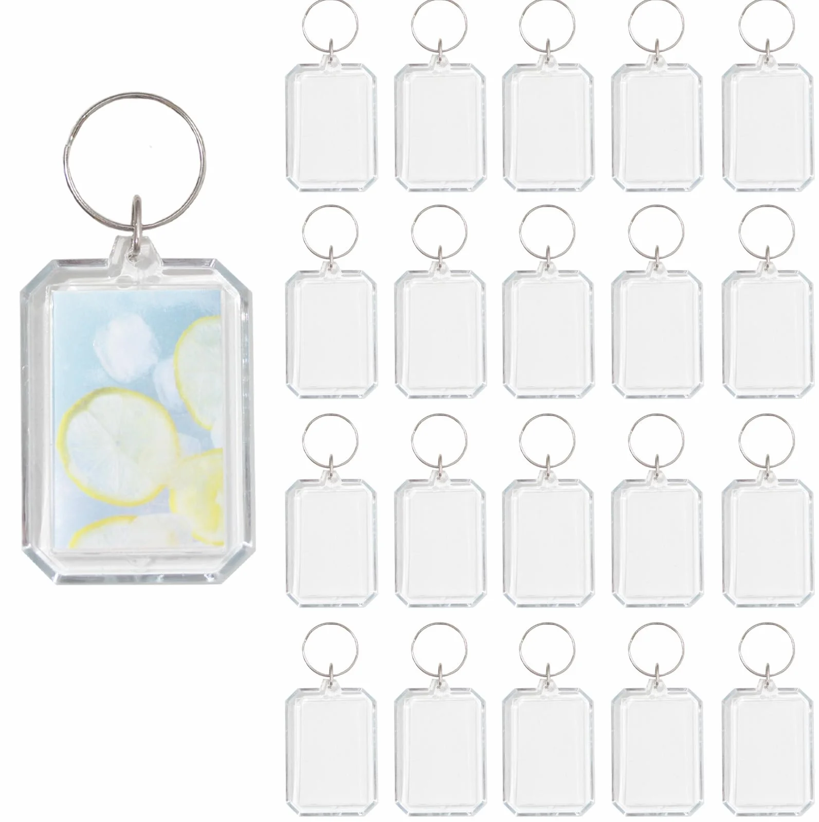BetterJonny 20Pcs Llaveros Acrílicos Transparentes, Llavero Personalizado con Foto Llaveros Doble Cara Transparente Acrílico Llavero con Foto en Blanco para Familia Amigos Regalos