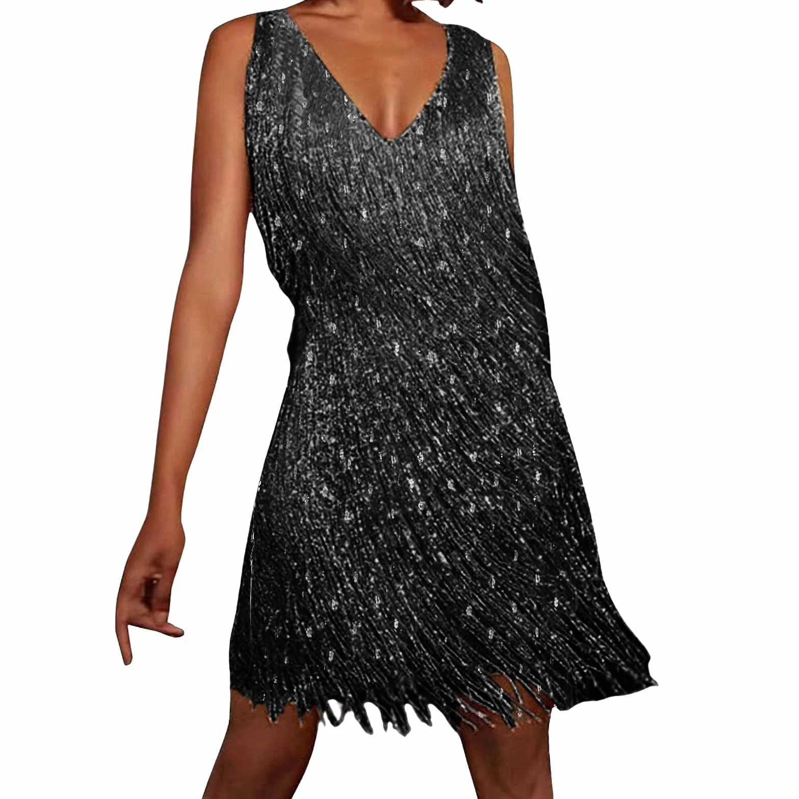 Vestido Mini de Flecos Disco Años 70 Charleston Años 20 Disfraz Mujer Traje Actuación Escenario