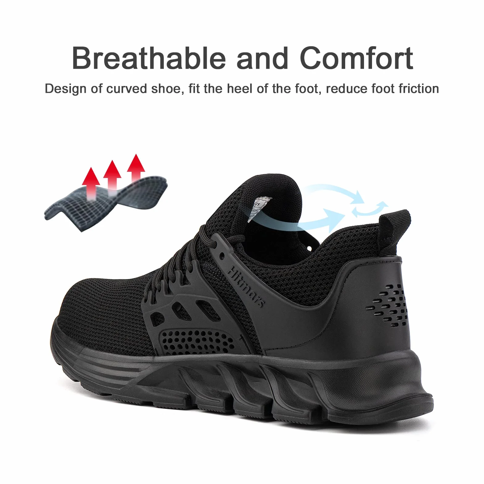 Hitmars Zapatos de Seguridad Hombre Zapatillas de Seguridad Mujer Zapatillas de Trabajo Punta de Acero Safety Shoes Calzado de Seguridad Ligero Negro EU 37