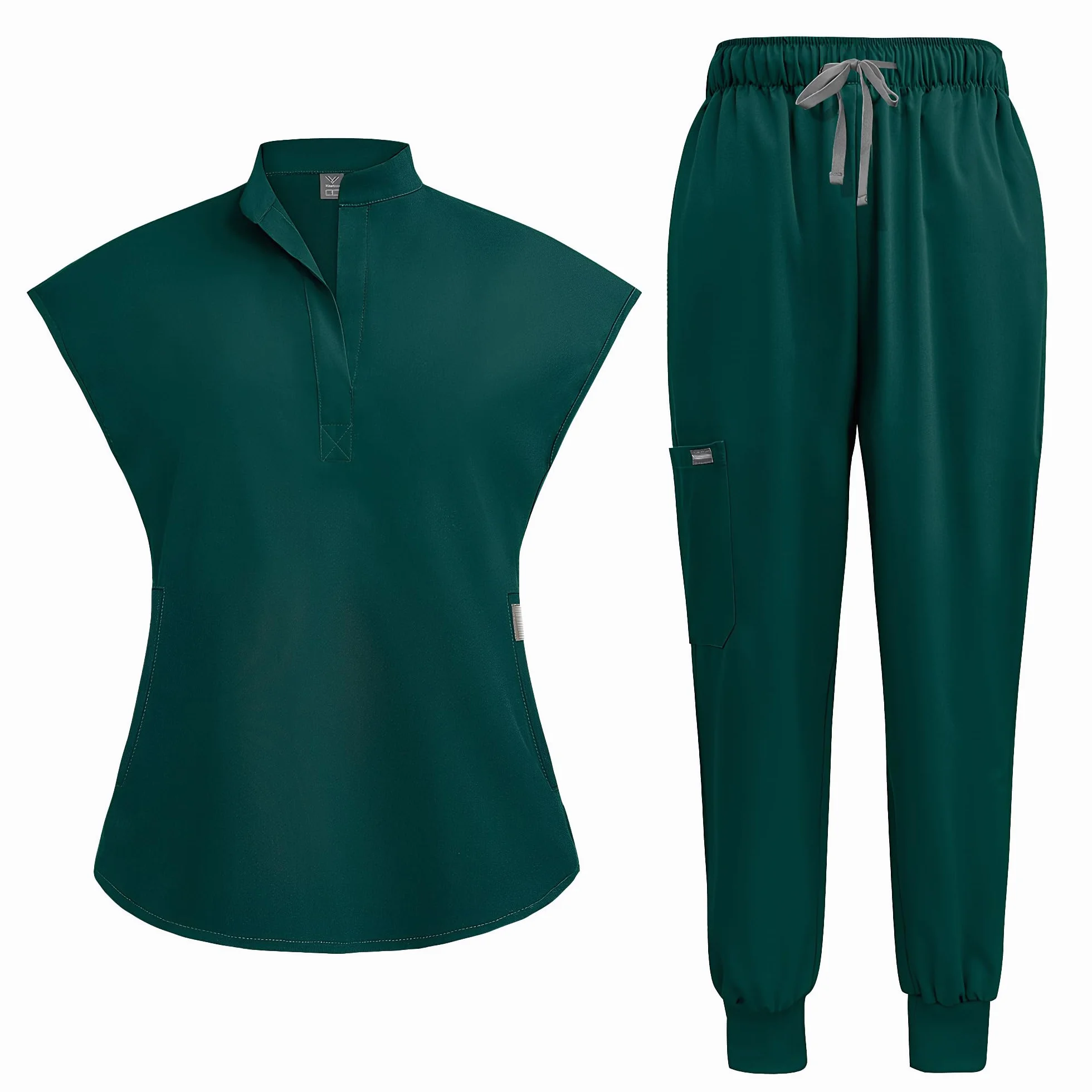 Conjunto médico de enfermería mujer DK55 top cuello alto bolsillos laterales pantalones yoga cónicos suaves resistentes arrugas