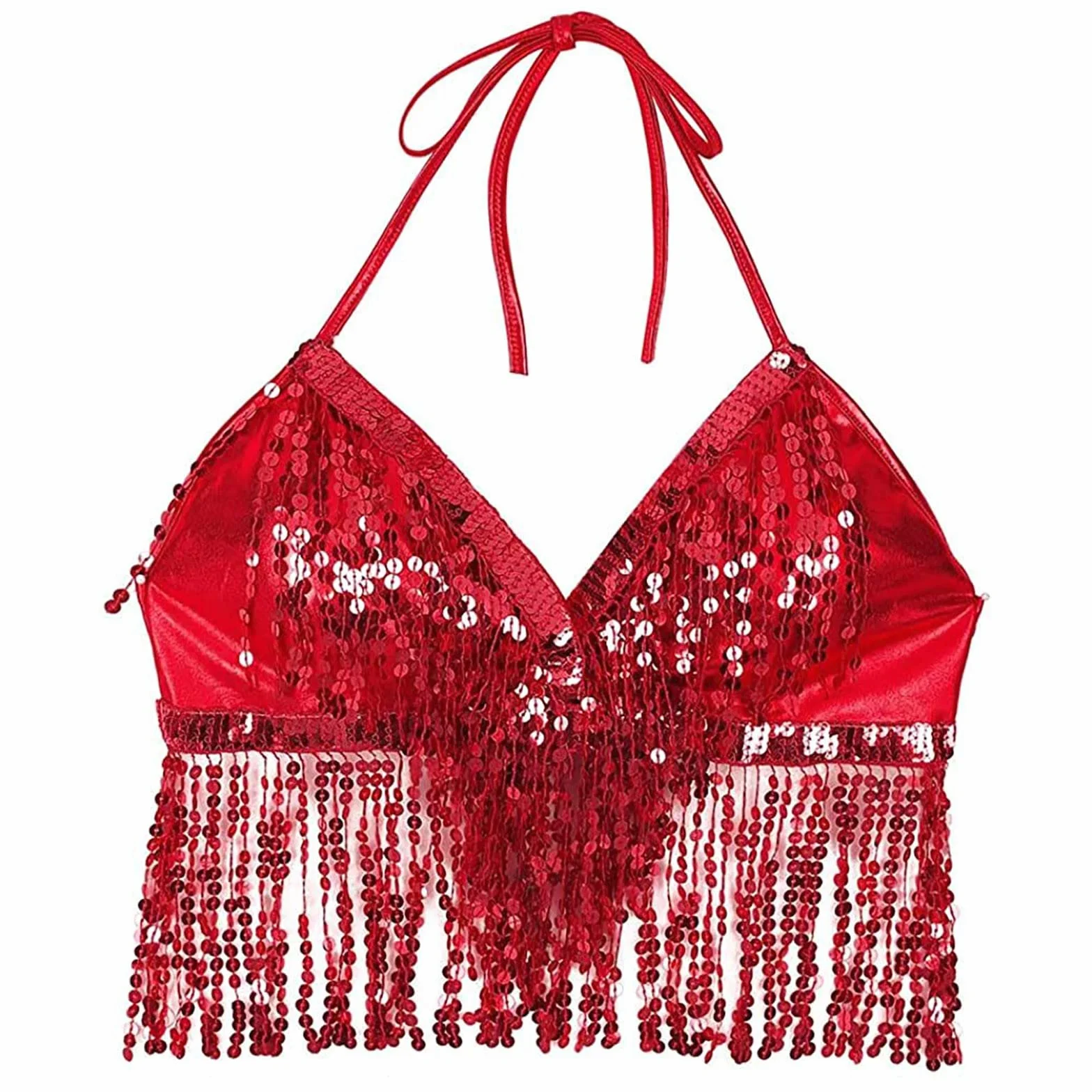 2026 Top de danza del vientre para mujer con borla de lentejuelas como cuello halter para ocasiones festivas