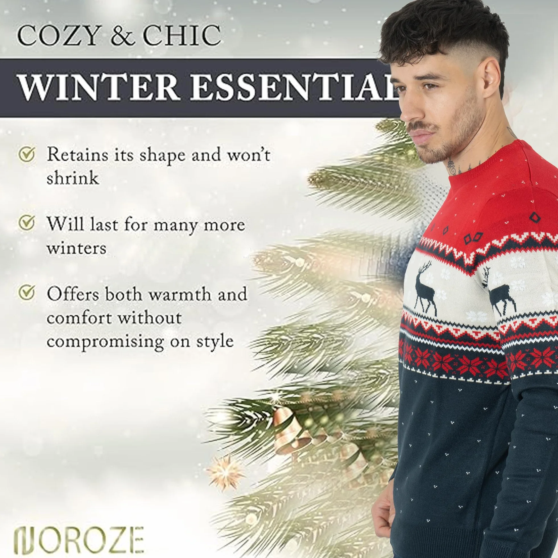 NOROZE Suéter de Navidad de Punto para Hombre y Mujer, Unisex, de Primera Calidad, de Punto Jumper Pulóver