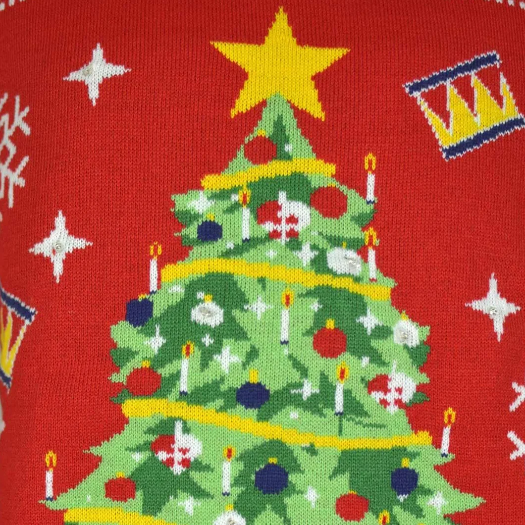 Jersey de Navidad Familia con Luces LED para Mujer, Hombre y Niños Rojo y Azul con Árbol Navidad