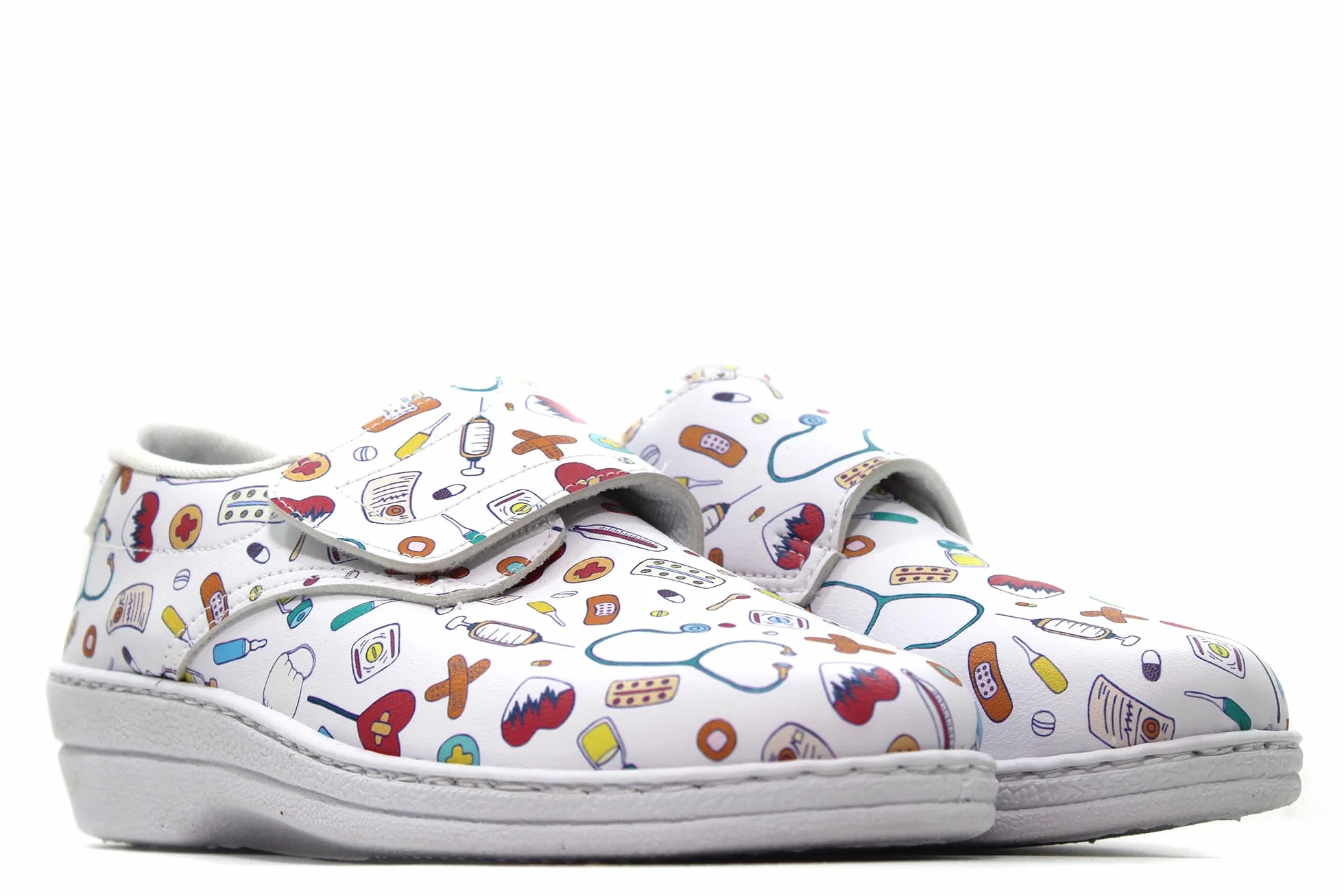 Zapato Sanitario Estampado, con cuña, Planta de Piel, Suela de Goma Antideslizante,Cierre Adhesivo, para: Mujer
