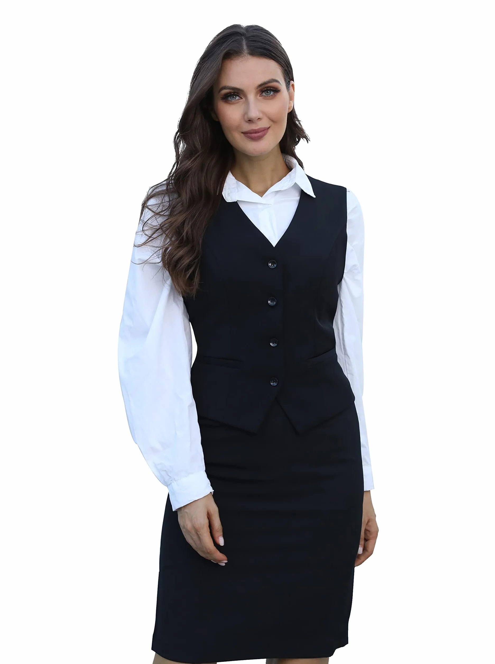 Chaleco Mujer Vestir De Sastre Sin Mangas Cuello en V con Botones y Bolsillos Totalmente Forrado para Mujer Elegante y Formal
