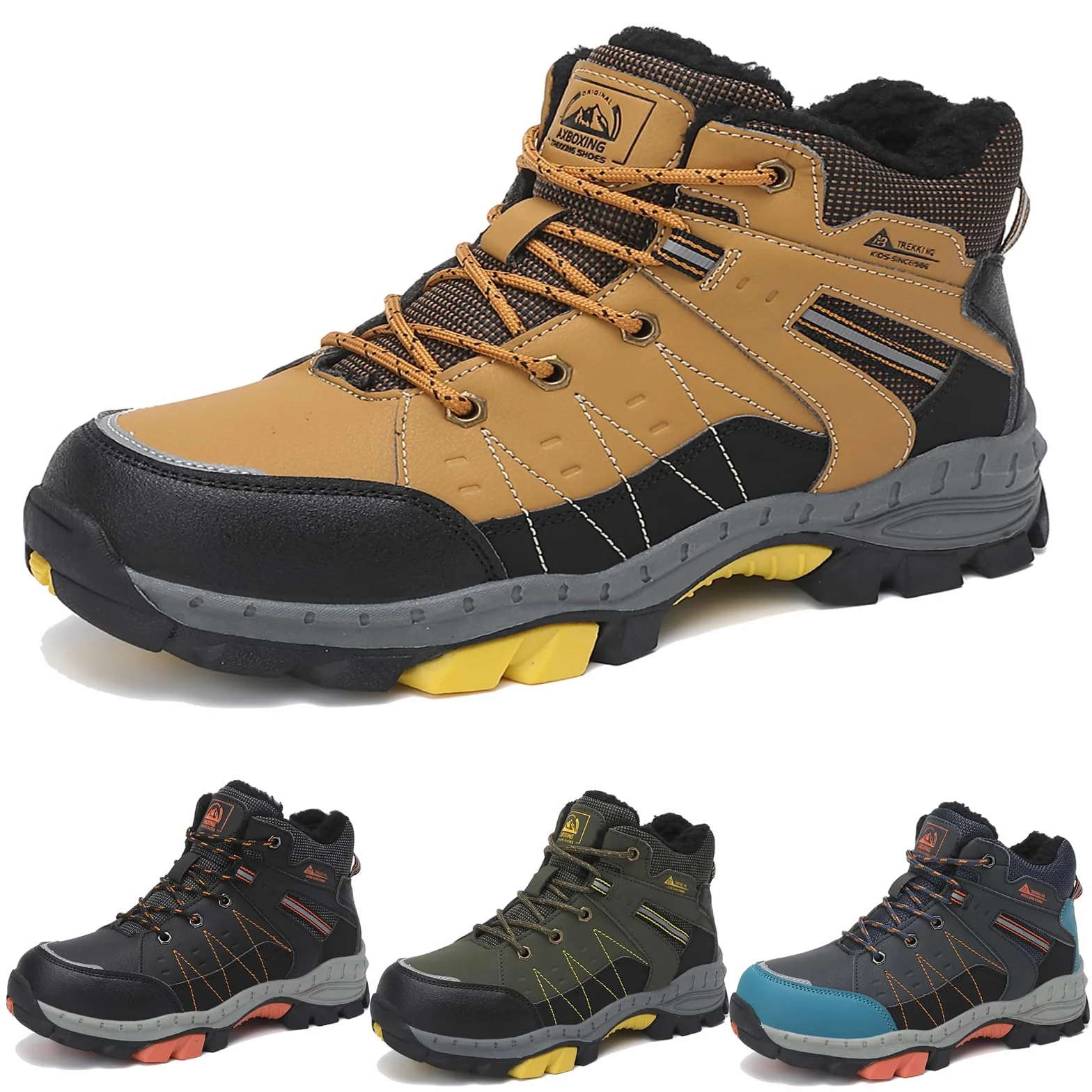 ASTERO Botas de Invierno para Niño 31-38 con Hebilla de Acero, Algodón, Zapatillas Trekking Senderismo, Botas de Nieve y Montaña Marrón 36