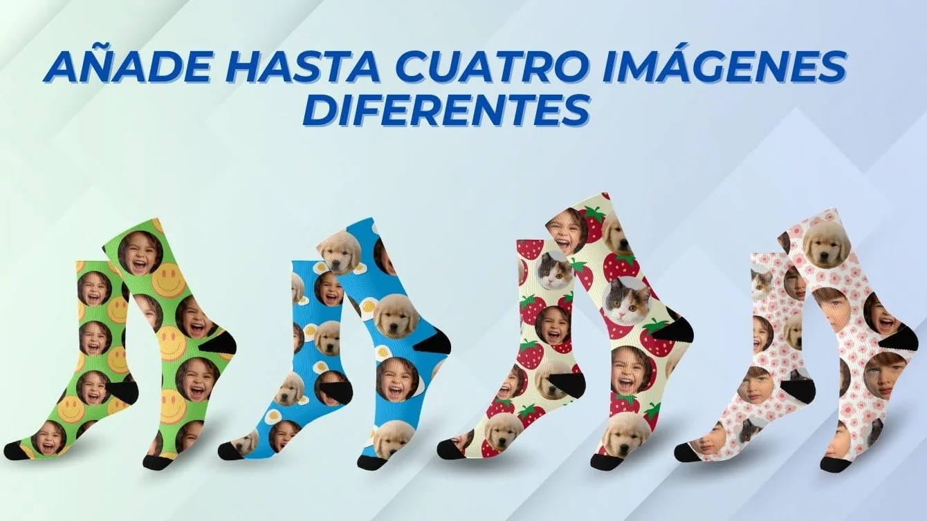 Calcetines Personalizados - Sube hasta 4 fotos - Estilo Divertido de Frutas , Regalo Original para Hombre o Mujer - Diseños Coloridos y Graciosos - Perfectos para Cualquier Ocasión - Talla Unica