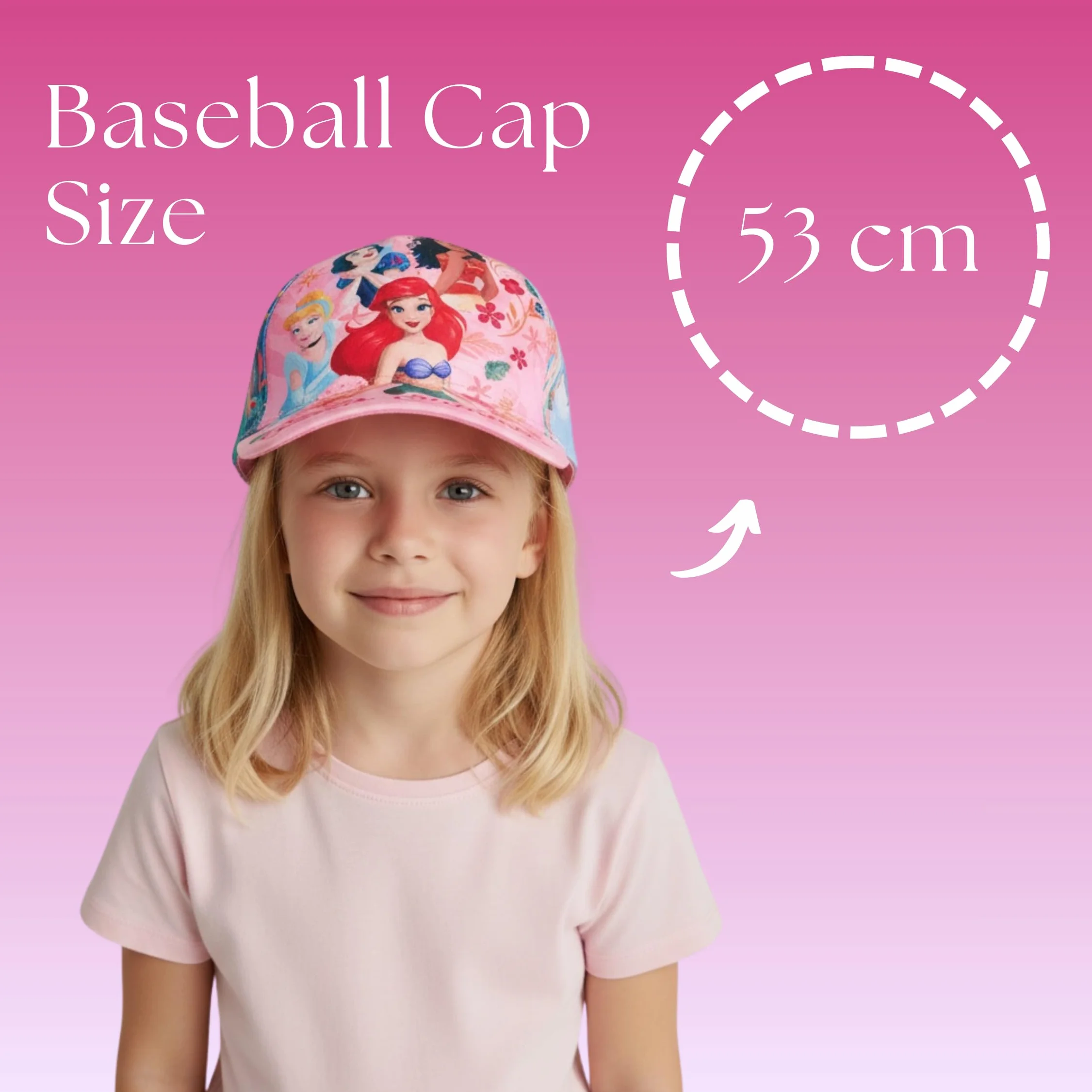 Disney Princesas Gorro para Niñas, Gorra de Beisbol Cenicienta Sirenita Blancanieves Vaiana, Gorra de Verano Infantil