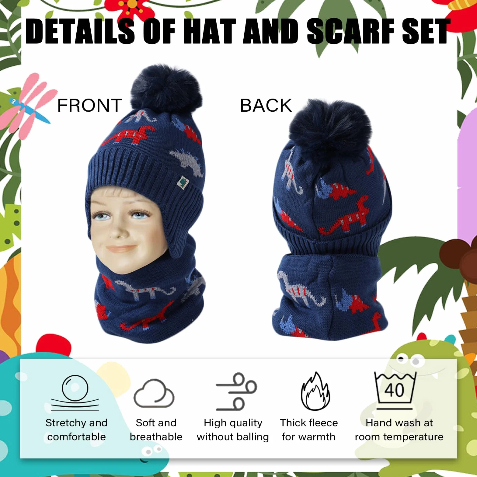 DKDDSSS Conjunto de Gorro y Bufanda Circular de Punto de Invierno para Niños - Sombrero Caliente