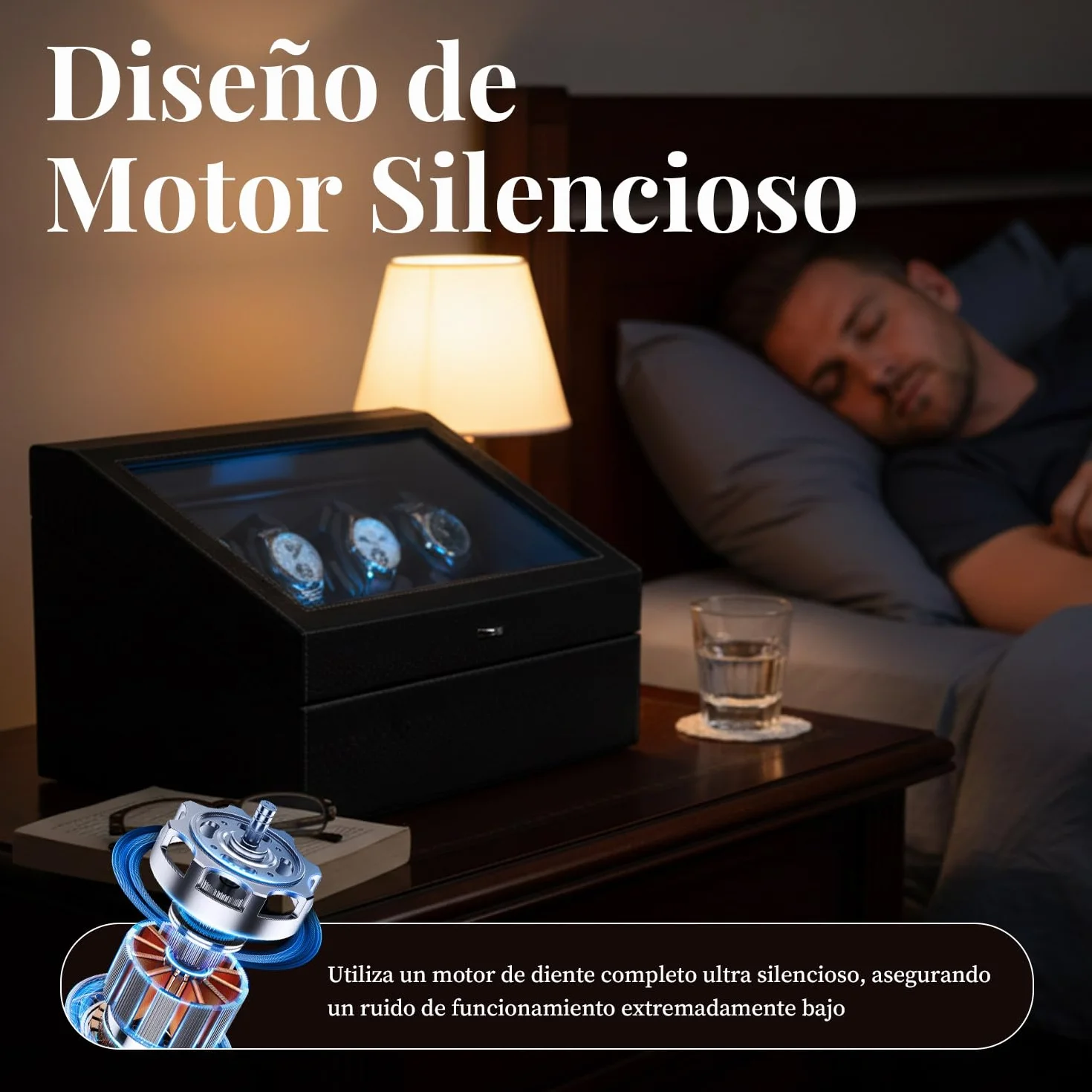 Mcbazel Automático de Relojes con Luz LED, Motor Silencioso Cajas Giratorias para Relojes 6+6 Compartimentos 4 Modos de Rotación Alimentado por USB DC, Control Independiente para Turntables | Caja MDF + piel PU Premium. 6 Enrolladores + 6 Almacenajes. Con