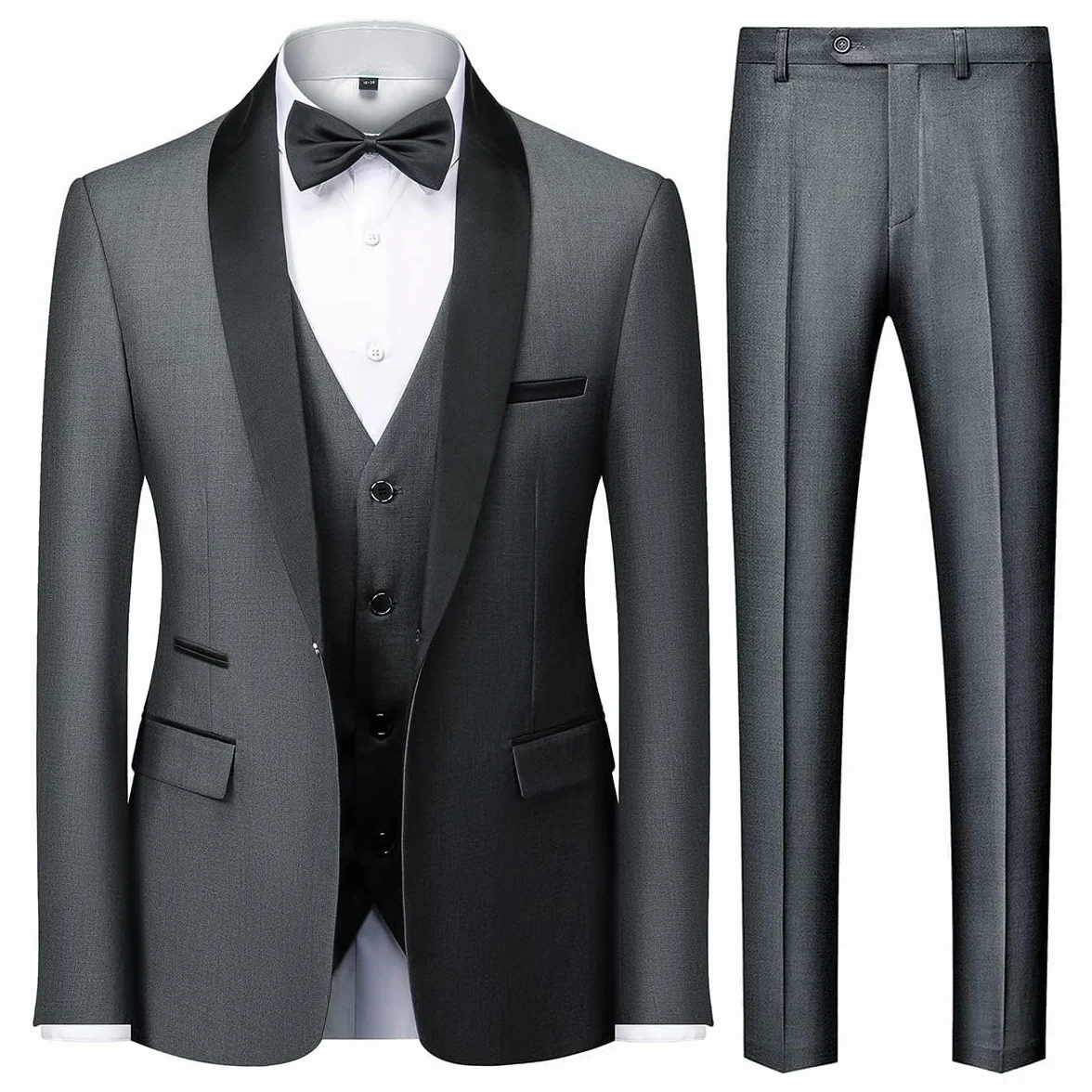 Conjunto de 3 piezas de chal ajustado con solapa de un botón para boda, baile de graduación, chaleco, pantalones