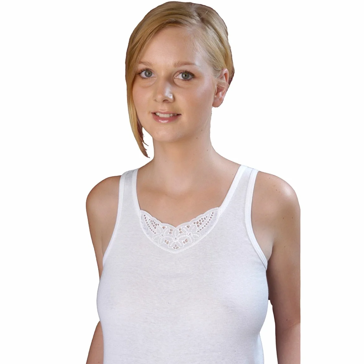 HERMKO 1440 Pack de 3 Camisetas Interiores con Encaje 100% algodón orgánico