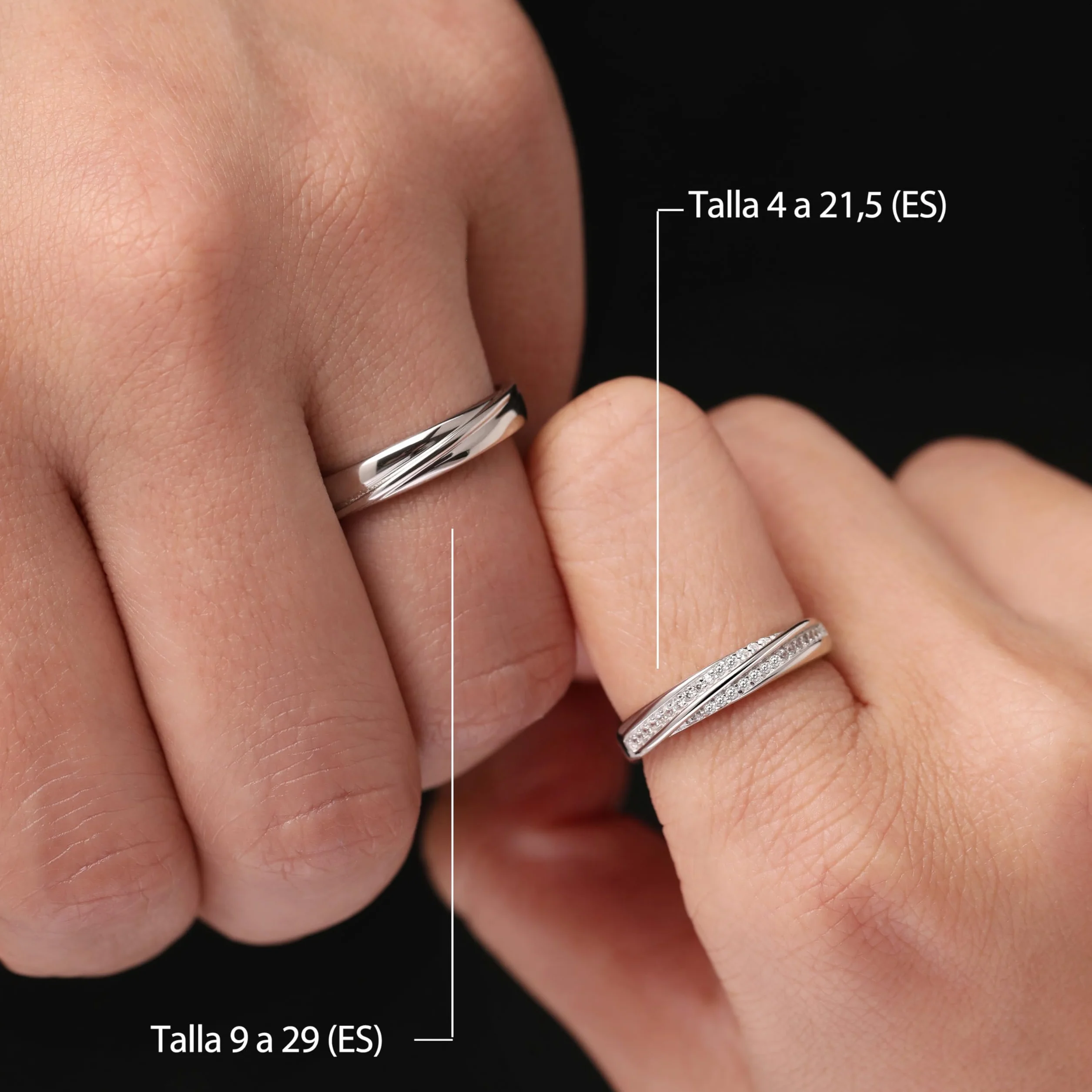 Meissa Anillo de pareja plata 925 Anillo de compromiso Anillos ajustables Joyería de boda hecha a mano Anillos de banda tamaño 4-21,25 (Grabado)