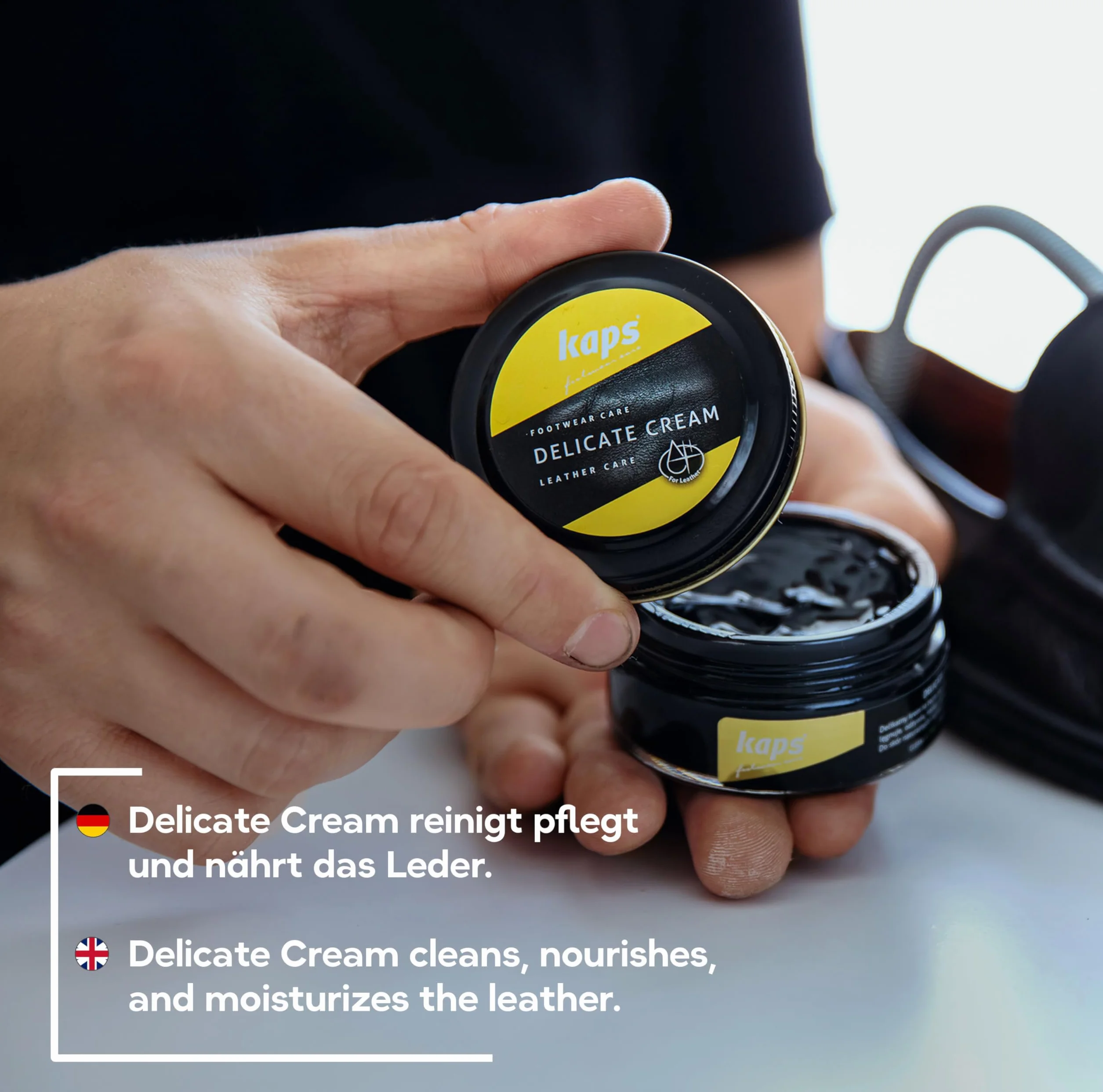 Kaps Crema para El Cuidado del Calzado, Cuidado Intensivo Y Nutritivo del Cuero, Delicate, 70 Colores
