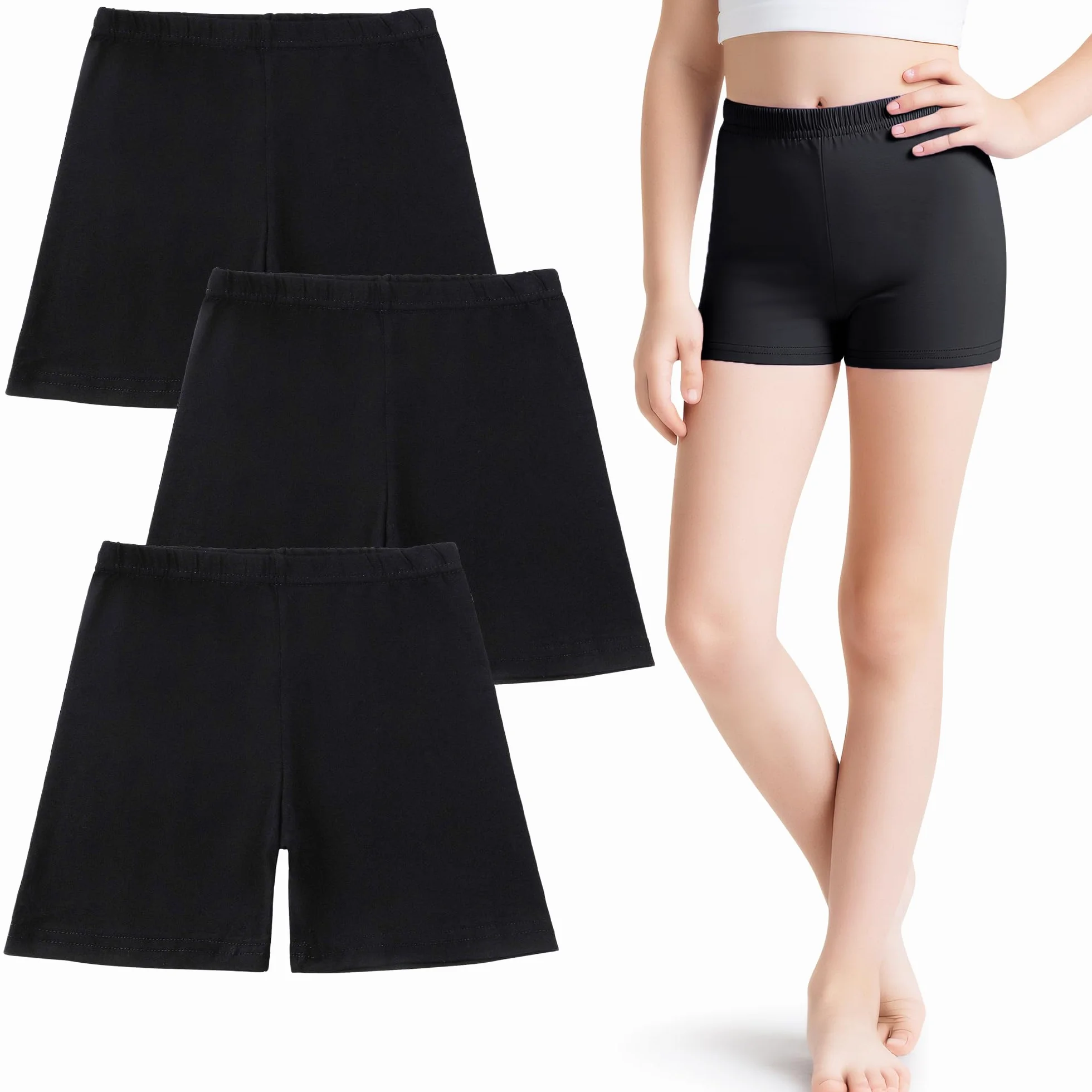 JinBei Pantalones Cortos para Niña Verano Mallas De Ciclismo Culotte Leggings Niños Cintura Elástica Transpirables Algodón Shorts Deportivos Ropa Pack de 3 Pantalon, 5-16 Años