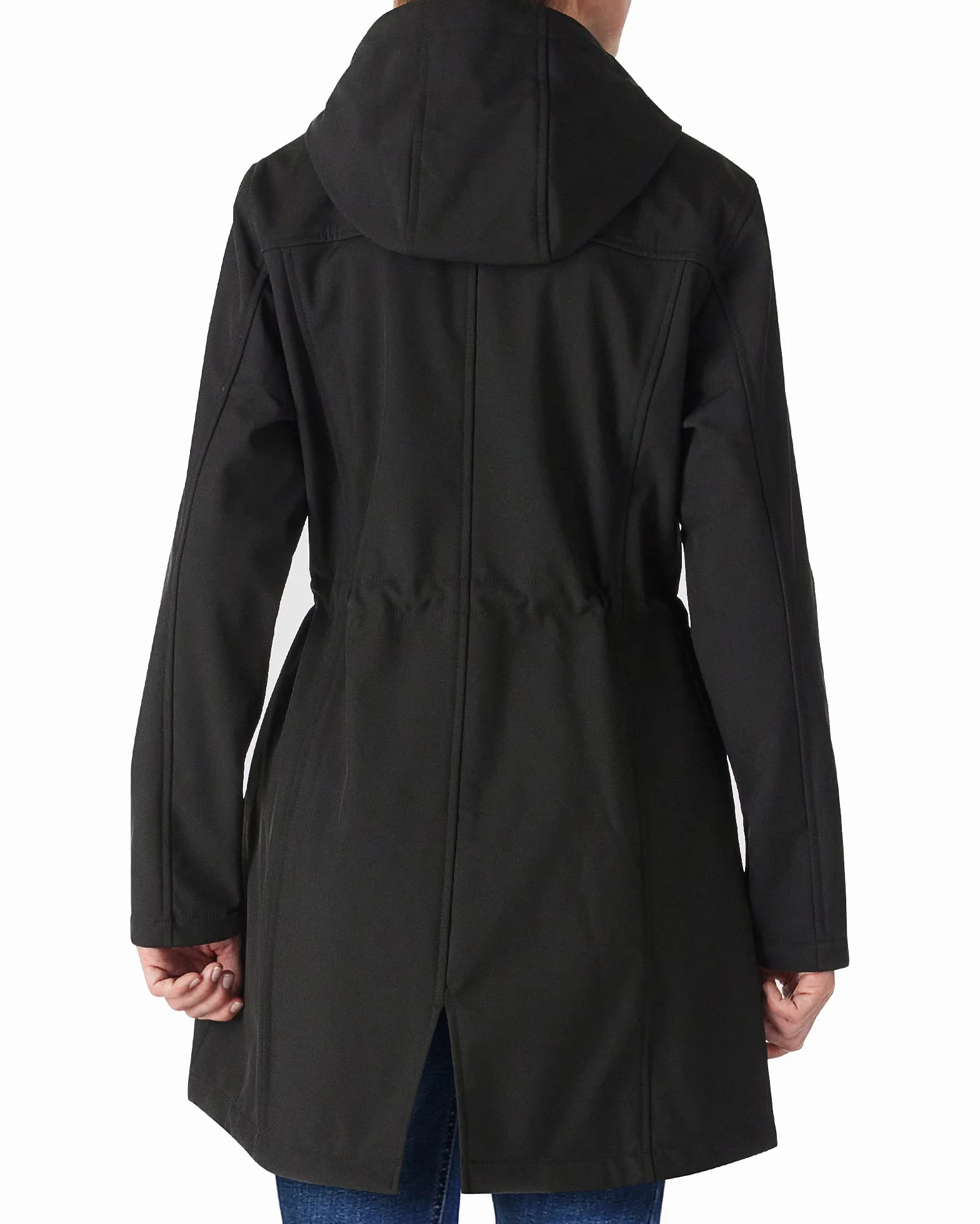 Outdoor Ventures Chaqueta de lluvia para mujer, chaqueta larga softshell con capucha para mujer, chaqueta de entretiempo, chaqueta funcional forrada impermeable, cortavientos