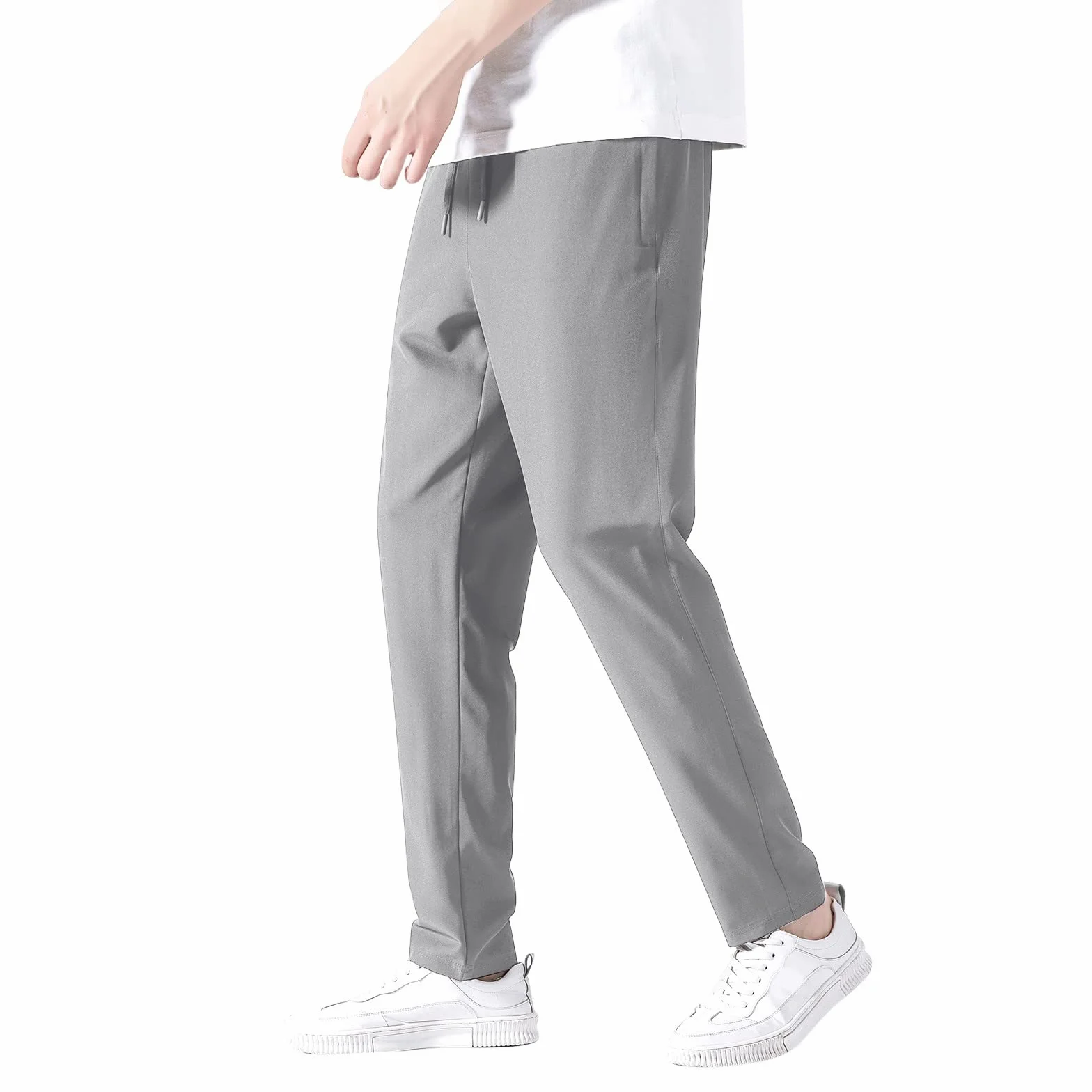 Pantalones de verano de seda de hielo, ligeros, de secado rápido, con cordón, con bolsillos, pantalones deportivos delgados de secado rápido, pantalones deportivos de alta elasticidad, pierna recta