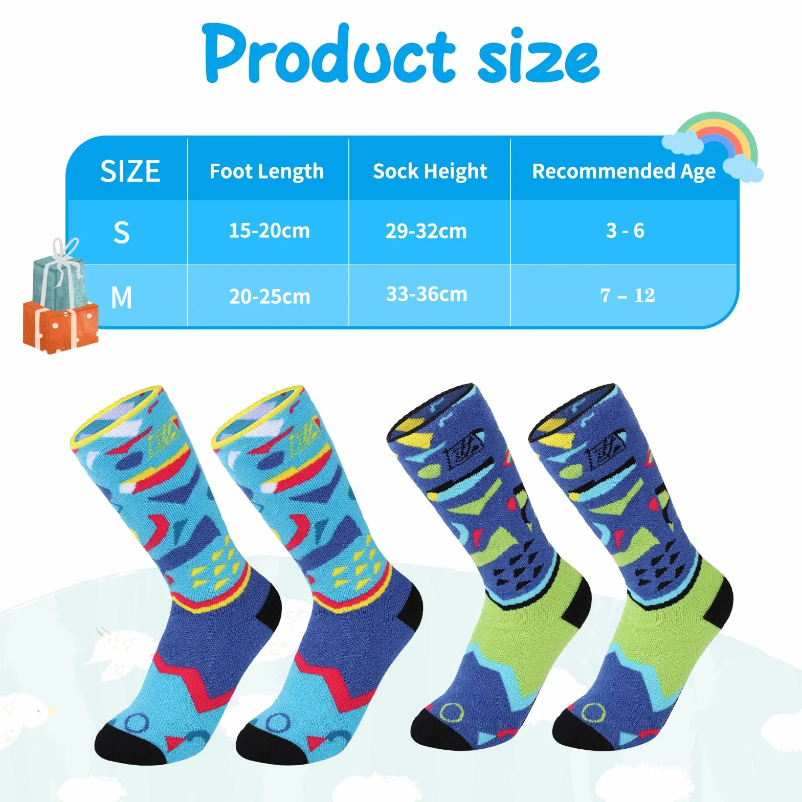 Fadcaer 2 pares de calcetines de esquí para niños, calcetines térmicos de esquí para niños y niñas, calcetines de nieve hasta la rodilla, calcetines gruesos y transpirables para esquí y snowboard
