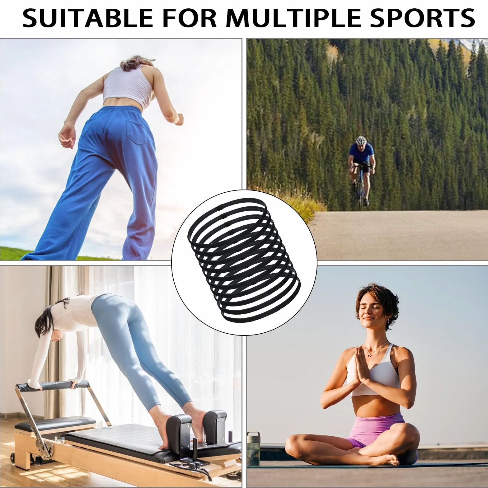 Chiluxendo 10 Piezas Cinta Pelo Deporte, Diadema Deportiva Elásticas Antideslizante, Diademas Deportivas, Cintas Headbands Banda, Bandas Hombre Mujer, para Yoga, Fitness, Correr, Ciclismo(Negro)