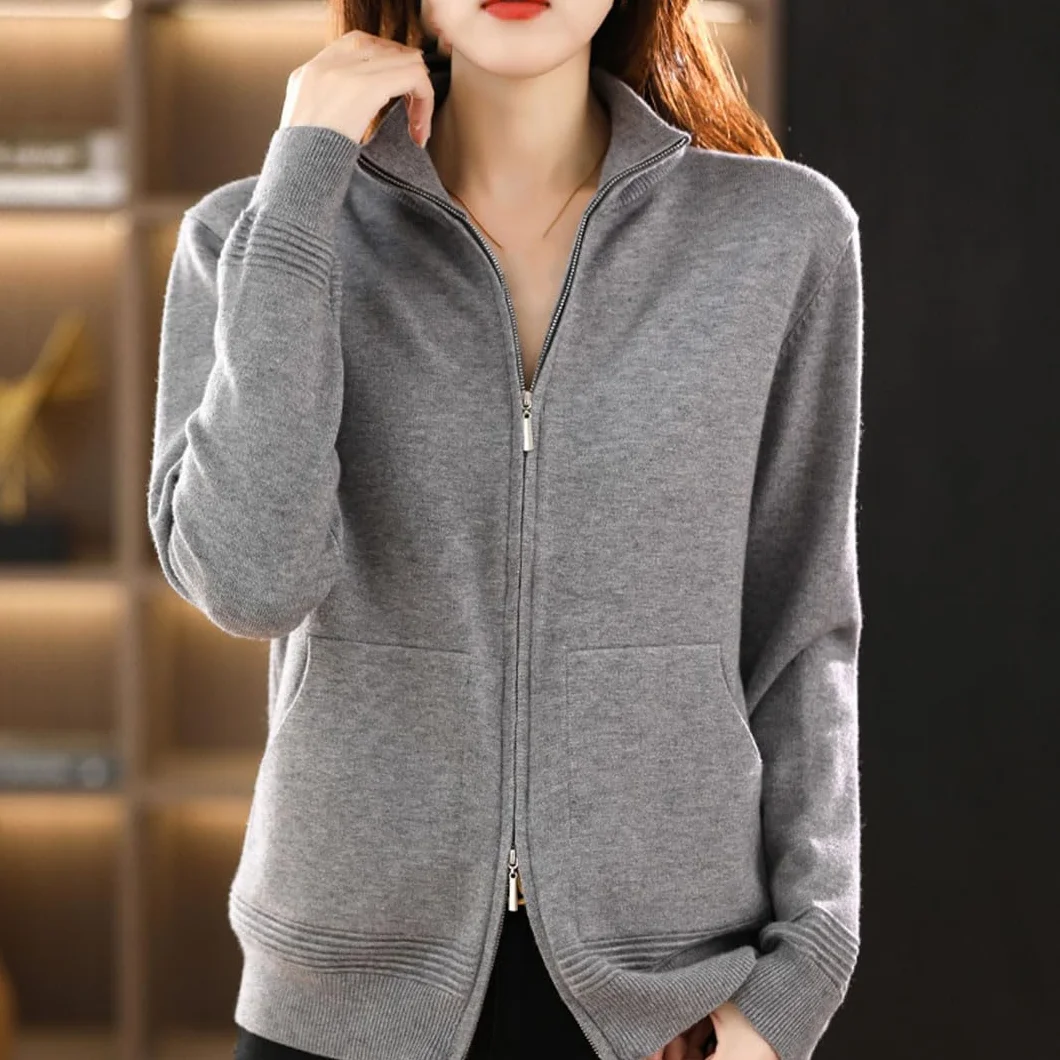 Ownwfeat Suéter De Lana para Mujer, Cárdigan con Doble Cremallera, Tops De Punto Informales A La Moda