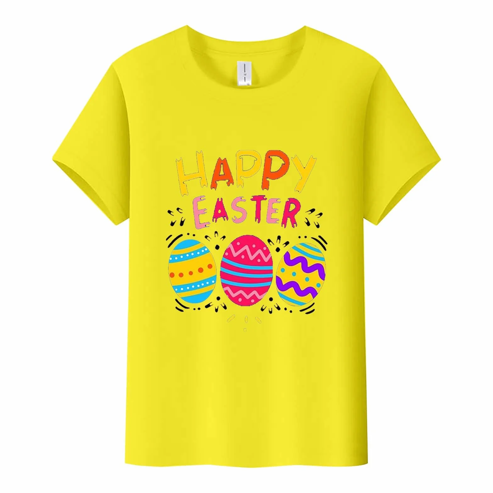 AMDOLE Disfraz de Pascua para adultos, con estampado de huevos de Pascua, cuello redondo, manga corta, camiseta de Pascua para mujer