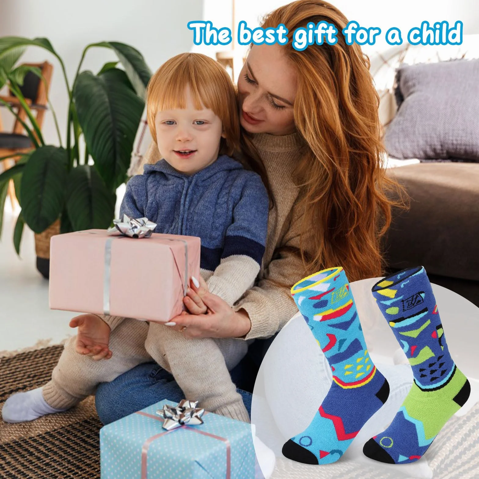 Fadcaer 2 pares de calcetines de esquí para niños, calcetines térmicos de esquí para niños y niñas, calcetines de nieve hasta la rodilla, calcetines gruesos y transpirables para esquí y snowboard