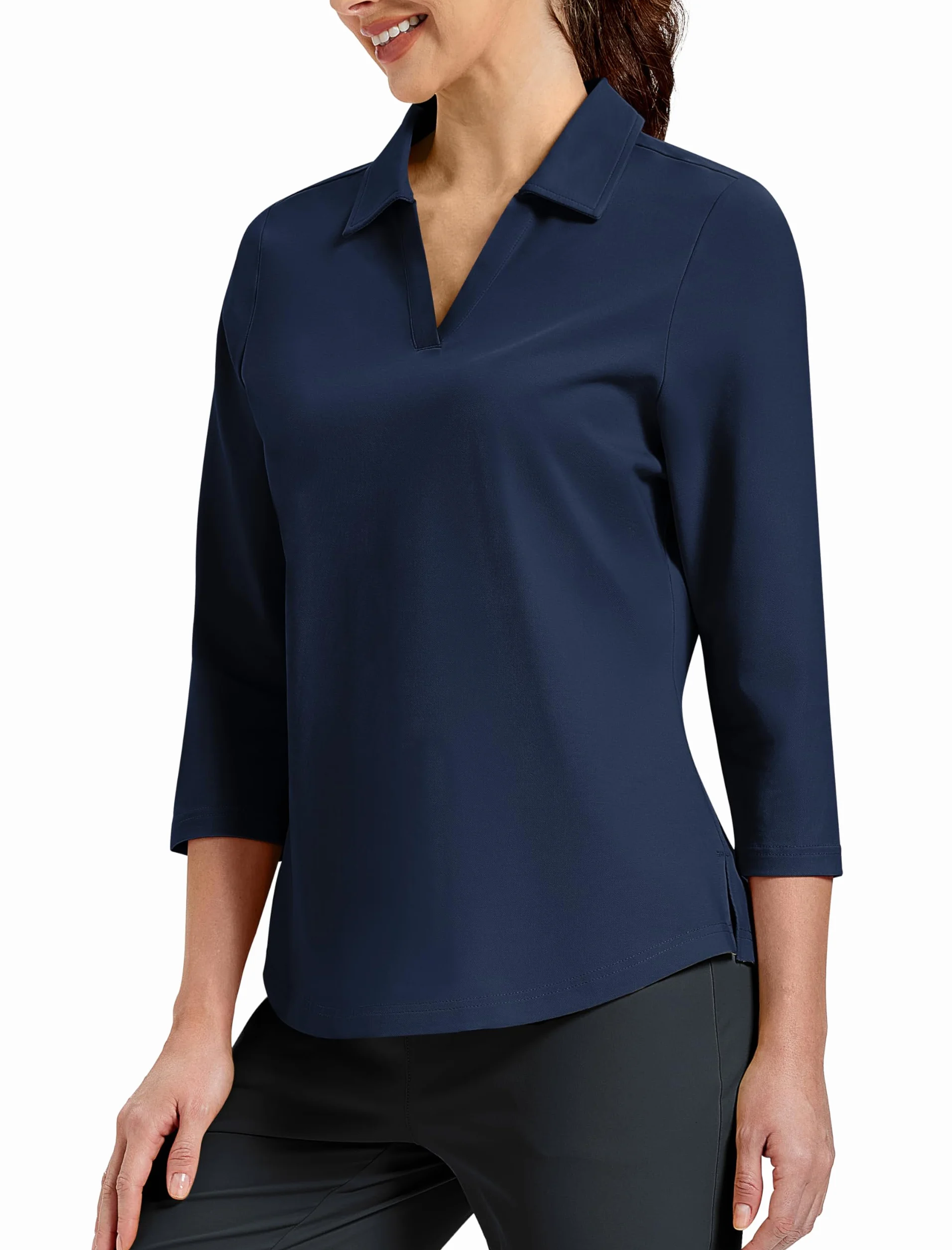 MoFz Polo Manga 3/4 para Mujer Algodón Camiseta Polo de Golf Trabajo Deportivo Casual Top