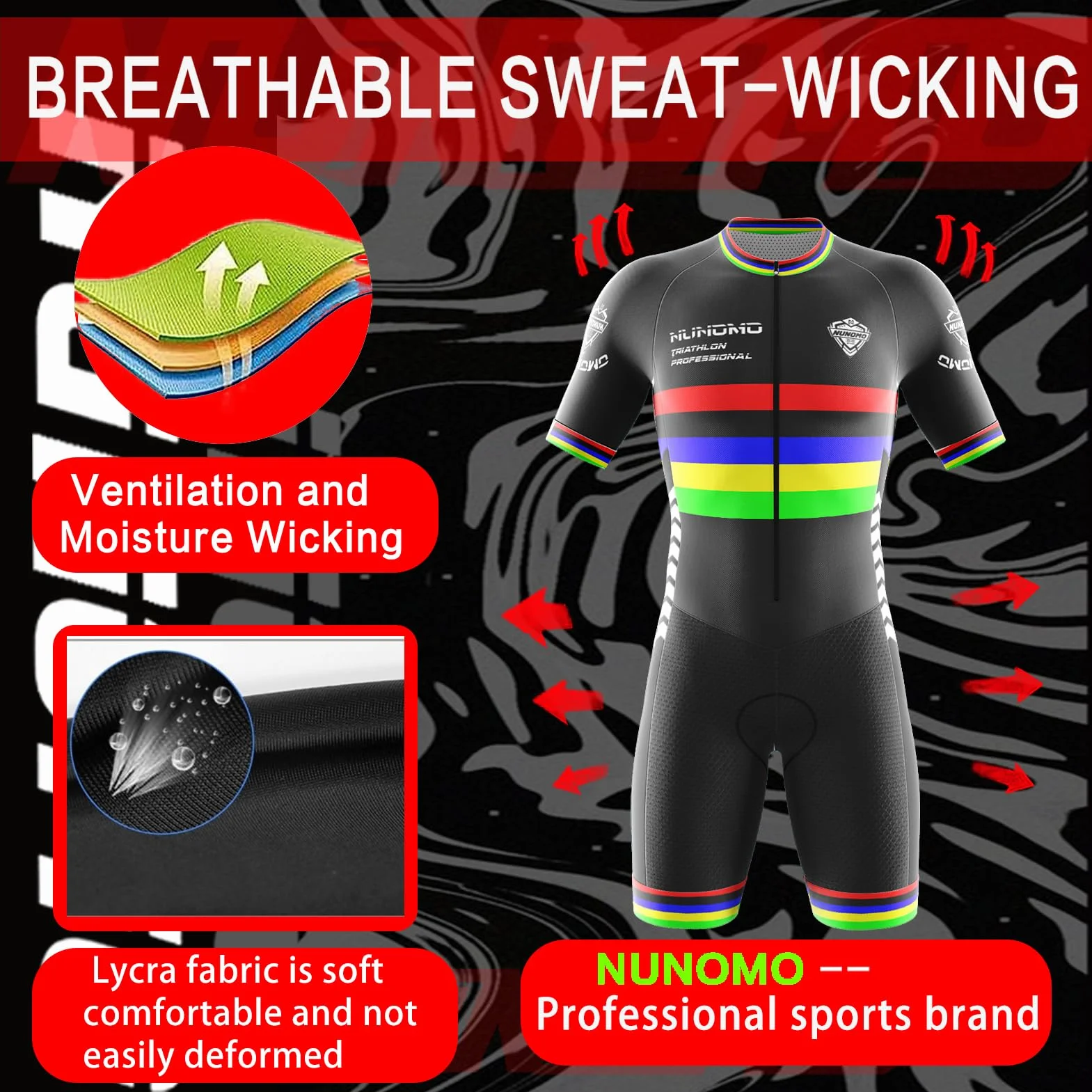 Cycling Skinsuit Triatlón for Hombres, Racing Tri Suit de Bicicletas Acolchado de Gel, MTB Mono,Secado rápido y Transpirable.Ciclismo, Carrera, natación.