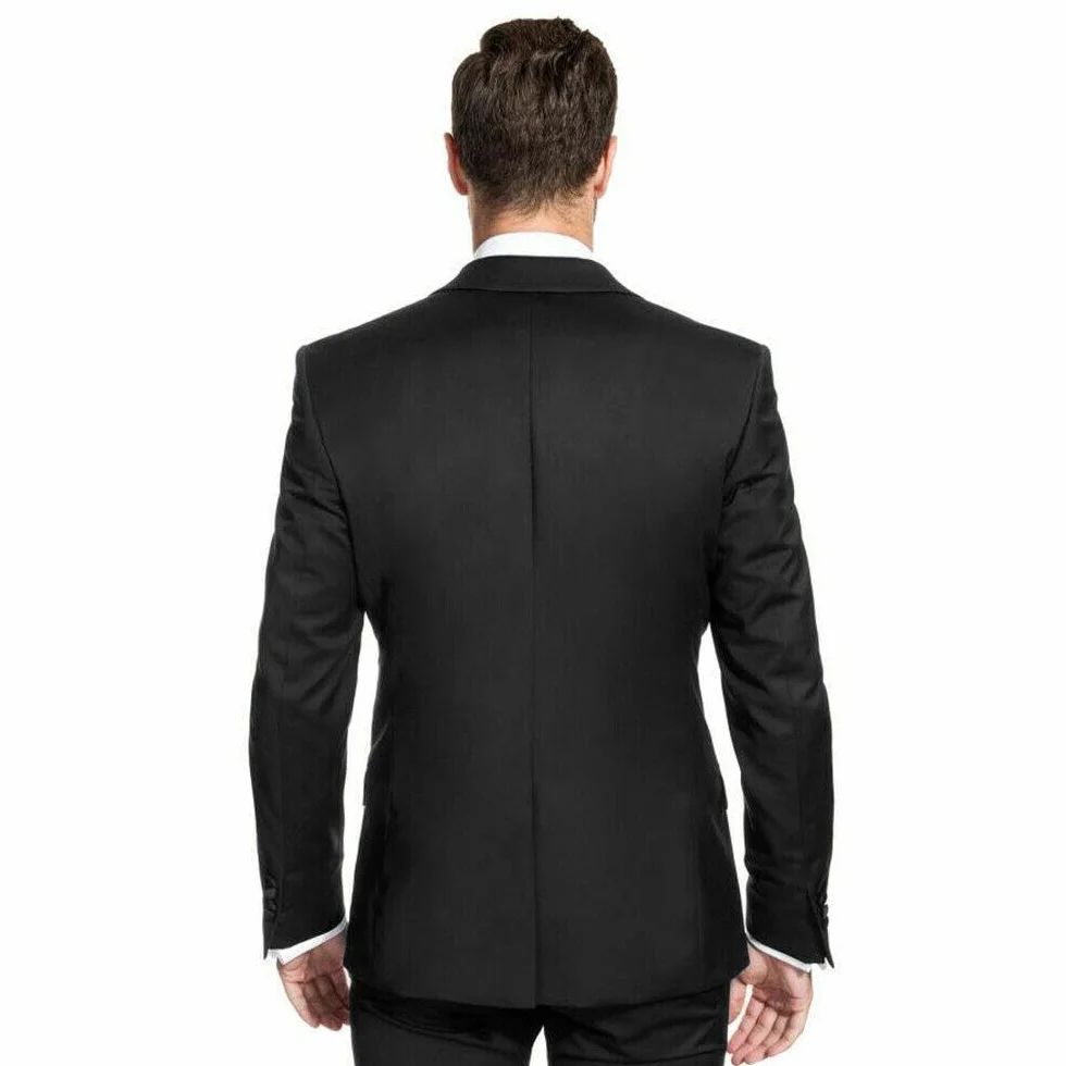 Esmoquin Hombre Primavera Verano Vestido Elegante Chaqueta y Pantalón Boda Ceremonia Línea Sartorial, Negro , 50