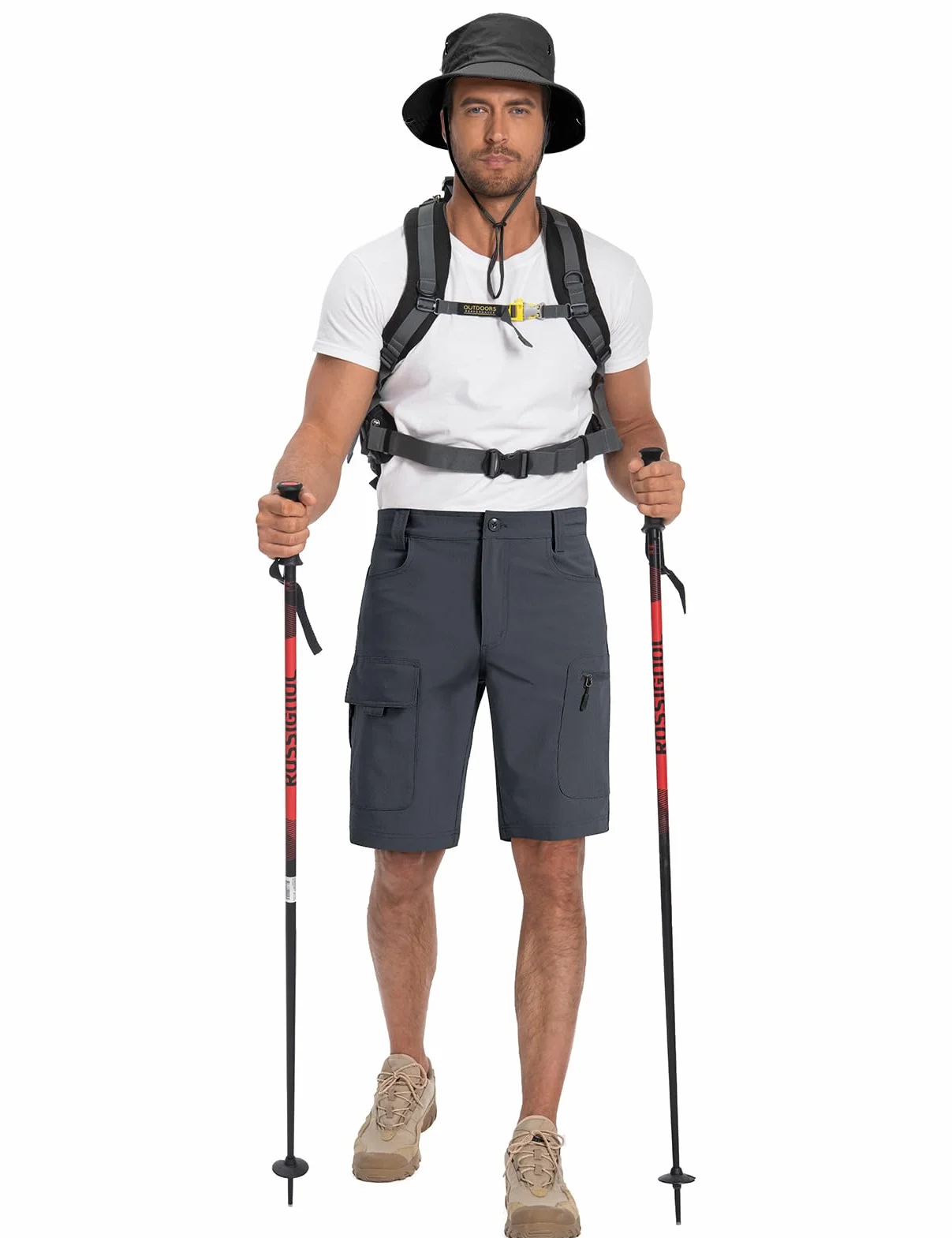 Moosehill Pantalones cortos para hombre, pantalones de senderismo, pantalones cortos cargo impermeables con 6 bolsillos, ligeros, transpirables, pantalones de ciclismo para hombre, bermudas cortas,