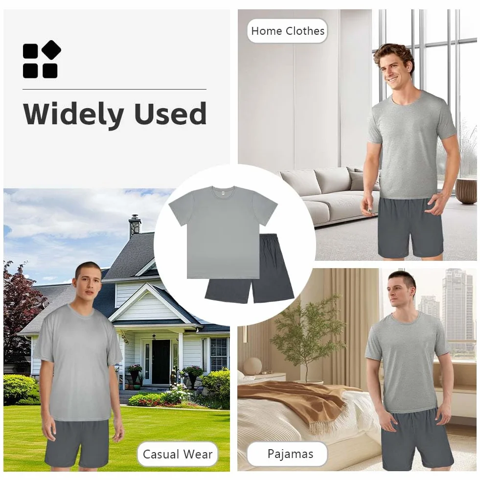 DiULi Pijama Hombre Verano, Conjunto de Pijama con Bolsillos, Suave y Cómodo, Hombre a Cuadros Ropa de Dormir, Cuello Redondo, Conjunto de Piyama Verano Incluir Pantalones Cortos a Cuadros