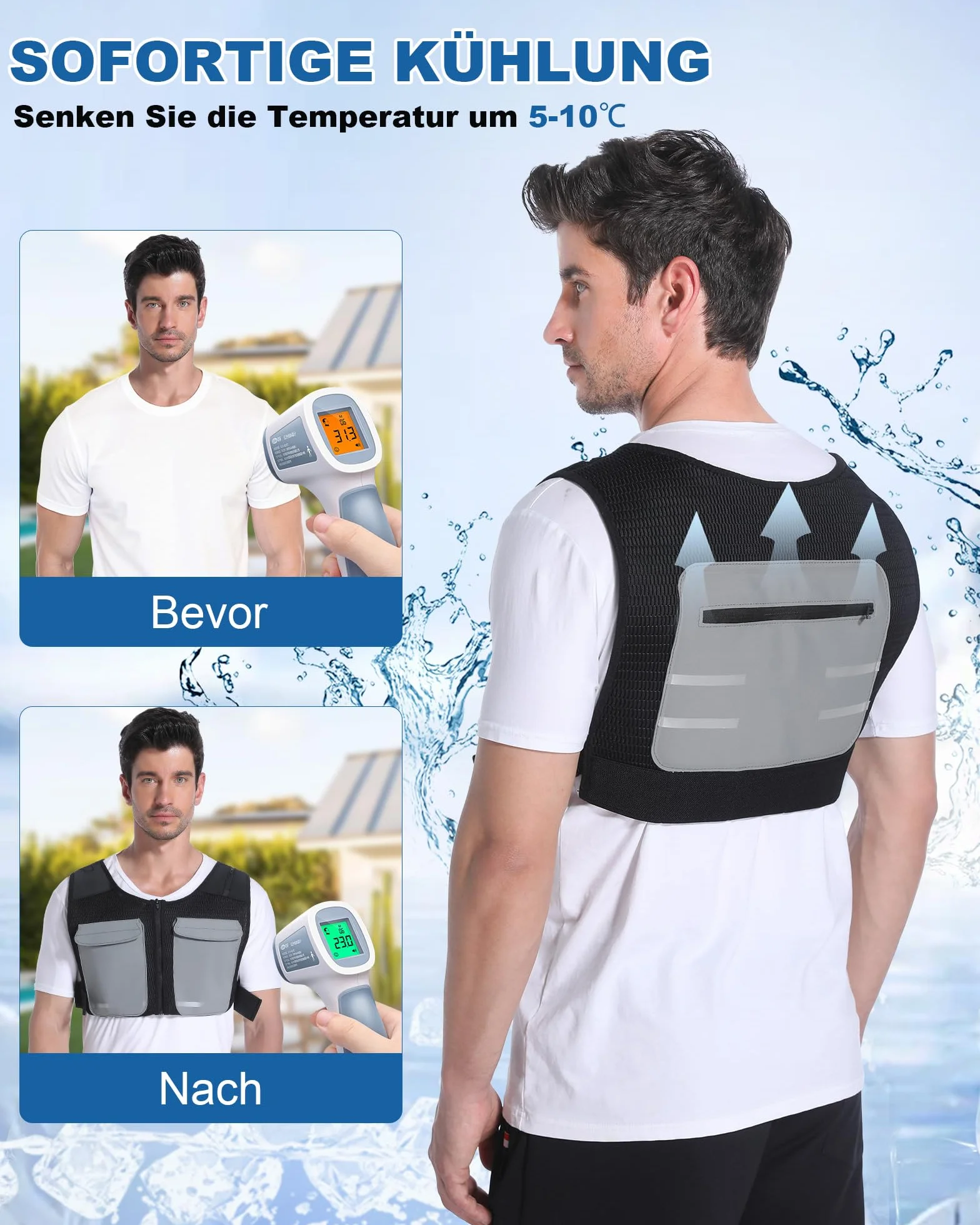 FERNIDA Chaleco refrigerante unisex reflectante ajustable con bolsas de hielo para pesca, ciclismo, correr, jardinería, construcción, tiempo de enfriamiento prolongado