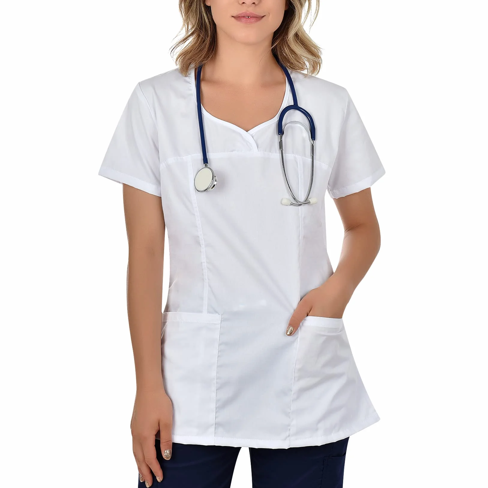 B-well Ines Casaca Elástica Señora Uniforme Estética Casacas Sanitarias Mujer Manga Corta Cuello V Uniformes Sanitarios Mujereterinarios
