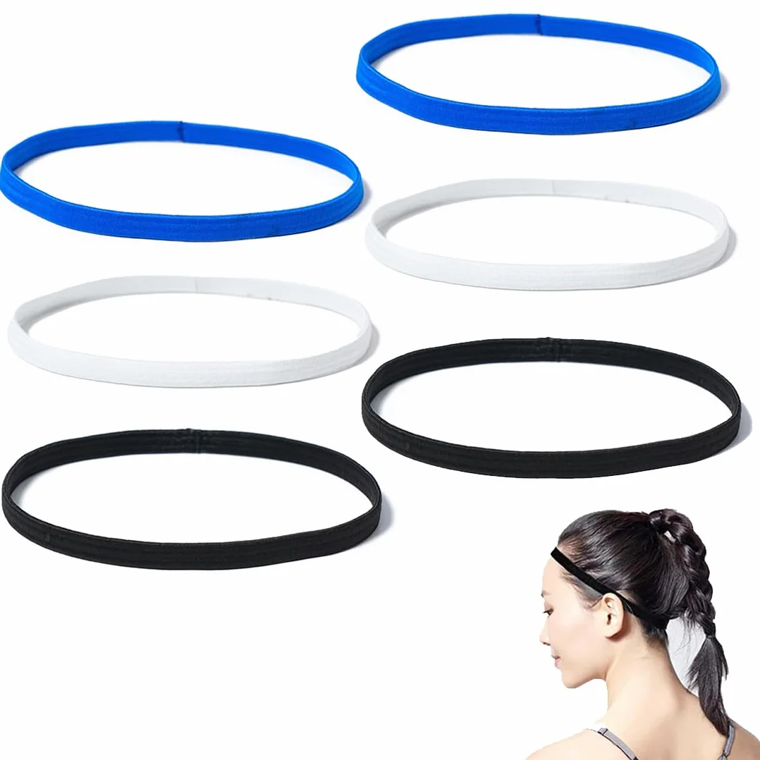 6 Piezas Cinta Pelo Deporte, Cinta Pelo Hombre, Niño Mujer Deporte Diadema Deportiva Elásticas Antideslizante Ppara Yoga Fútbol Jogging-Negro Blanco y Azul