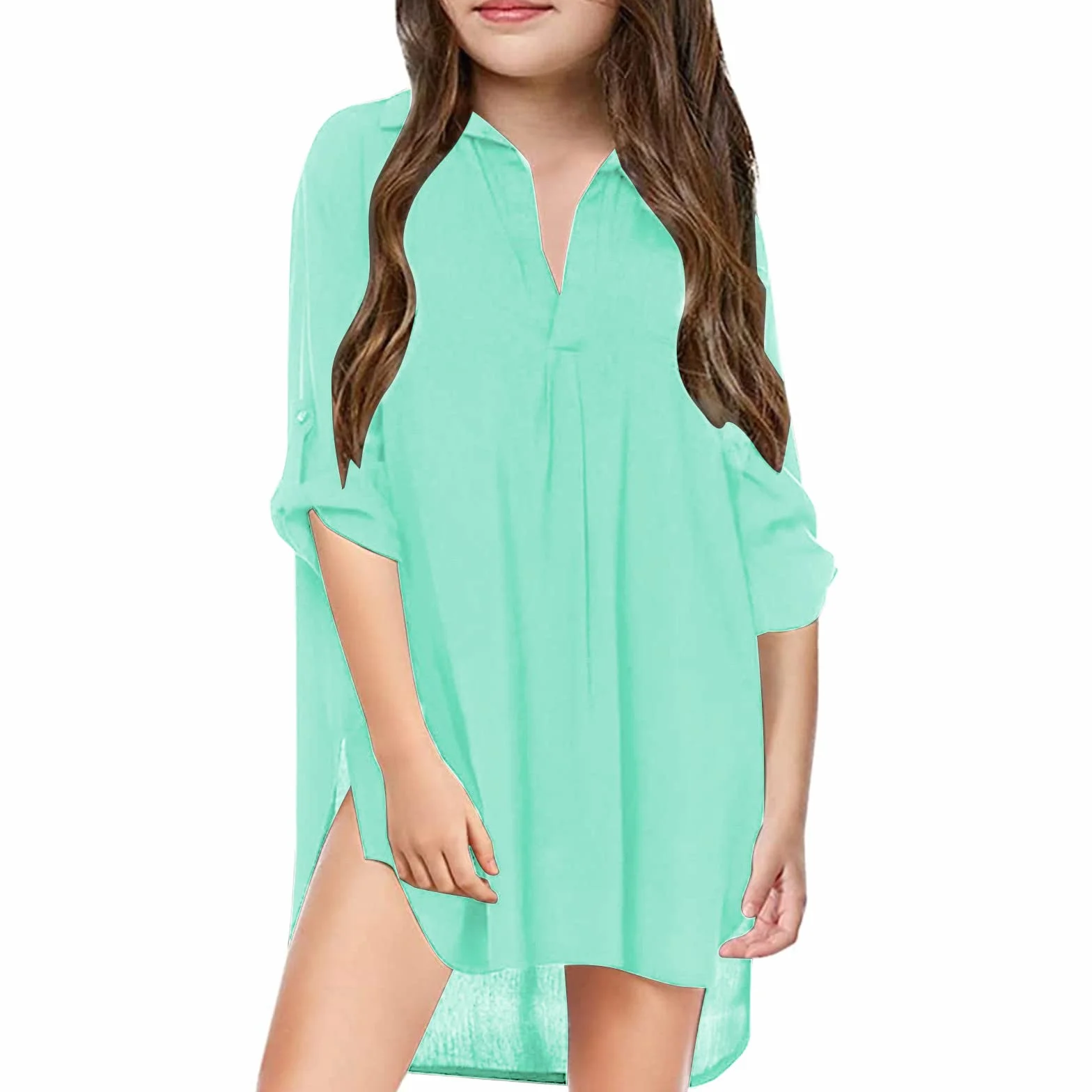 Faldas Niñas a Cuadros Traje de Baño Infantil para Niñas Niñas Cubierta de Playa para Niñas Camisa de Gasa Bikini Traje de Baño Vestido de Playa Encubrimiento de Natación Elegante