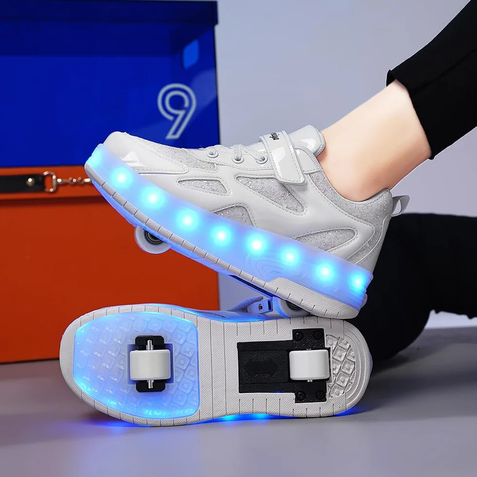 USB Recargar Skateboarding Zapatos Luces LED Coloridos Parpadeante Zapatos de Skate Zapatillas Calzado Deportes de Exterior Gimnástico Sneakers Navidad para Chico