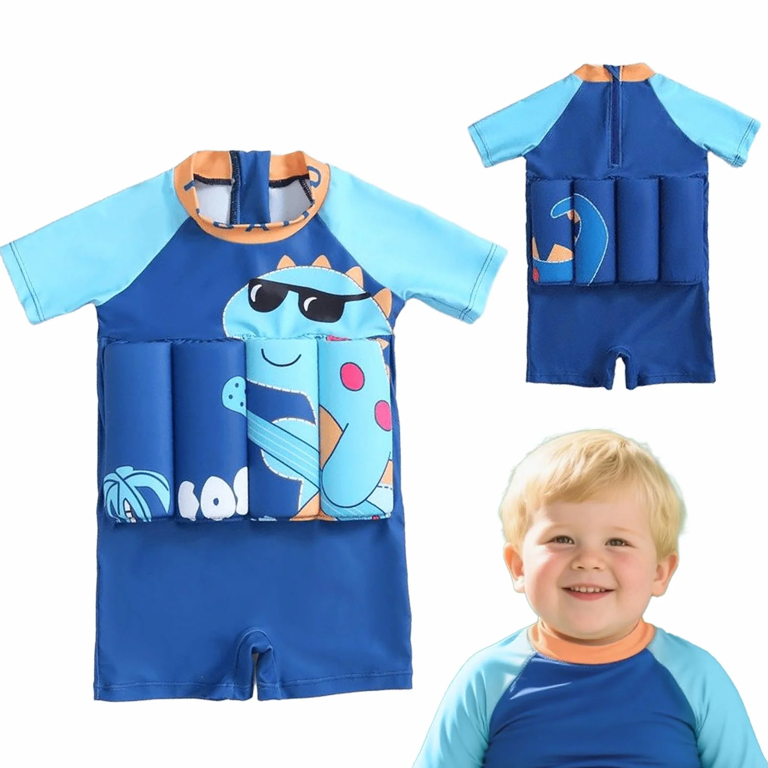 Traje Flotante Para Niños Pequeños,Traje de Baño Flotante Bañador Flotador - Chaleco Natación Rápido Secado Motivo Dinosaurio para Niños Niñas Piscina Playa Verano Deportes Acuáticos Natación Exterior