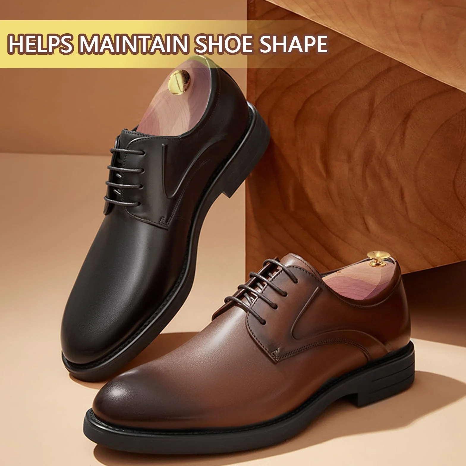 Juego de tensor de zapatos de madera de cedro + calzador – moldeador de zapatos ajustable de madera de cedro, 1 calzador de zapatos de material de alta calidad para el cuidado y secado de