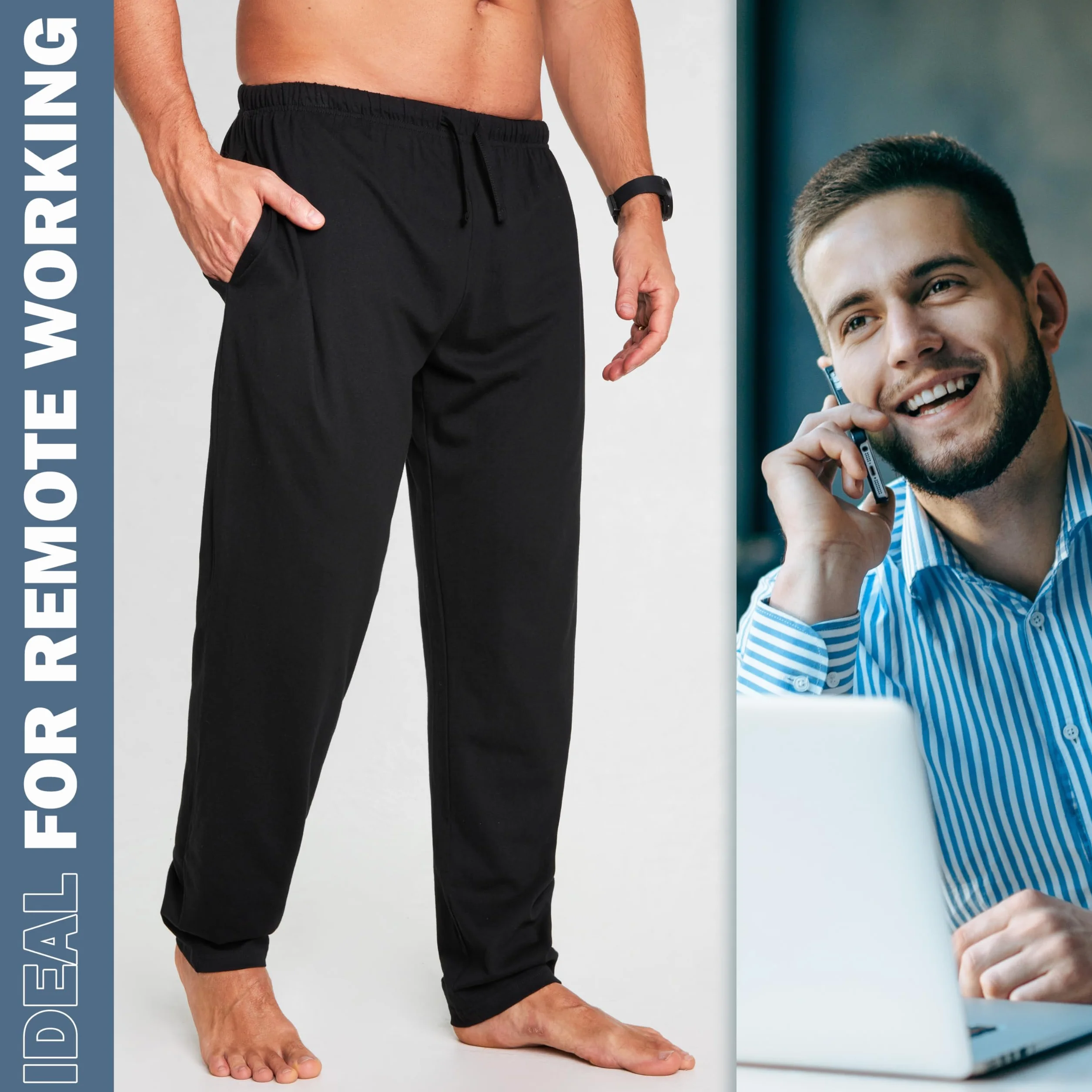 CityComfort Largo Pantalon Pijama con Bolsillos para Hombre, Pack de 2