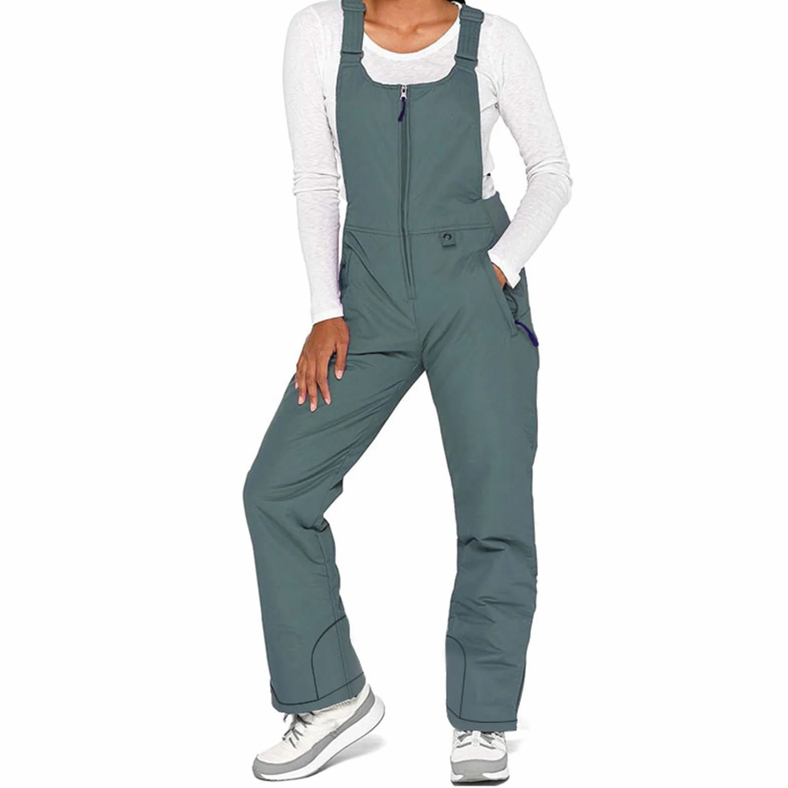 Monos de esquí impermeables para mujer con diseño de Bibs de nieve sin mangas largos Sonw Bib Pantalones esenciales de esquí con aislamiento