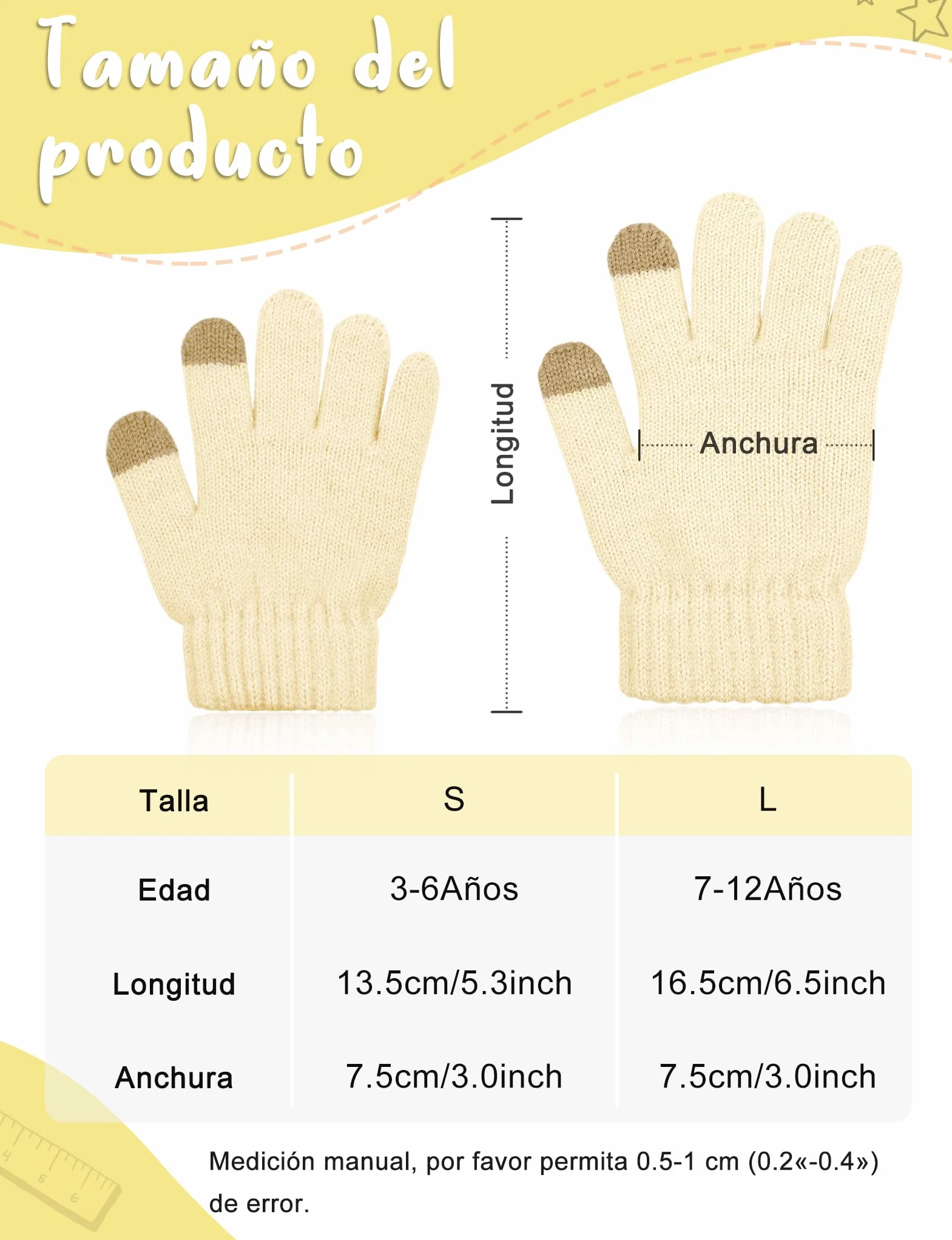 Kiiwah 2 Pares Guantes de Punto para Niños, Unisex Guantes de Dedos Completos Cálidos de Invierno, Guantes de Elásticos Mágicos de Otoño para Niños y Niñas