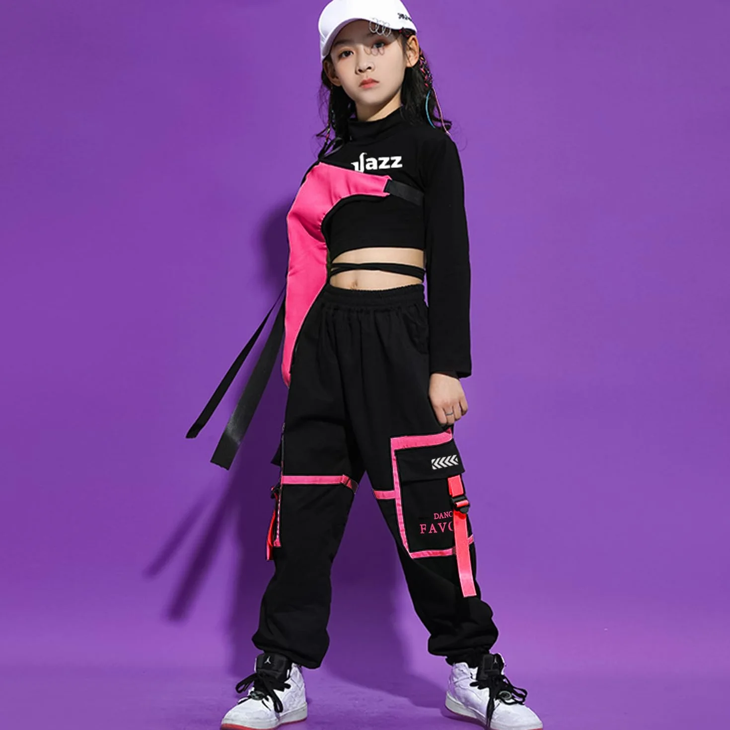 LOLANTA 3 Piezas Ropa Hip Hop Niña, Conjunto Top Corto y Pantalones Cargo