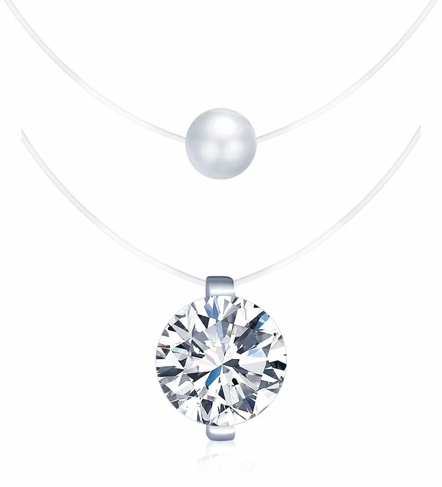 Yumilok - Juego de collares de banda de nailon y colgantes de perla y de circonitas, en plata de ley 925, cadena con colgantes para mujer y chicas, 2 piezas