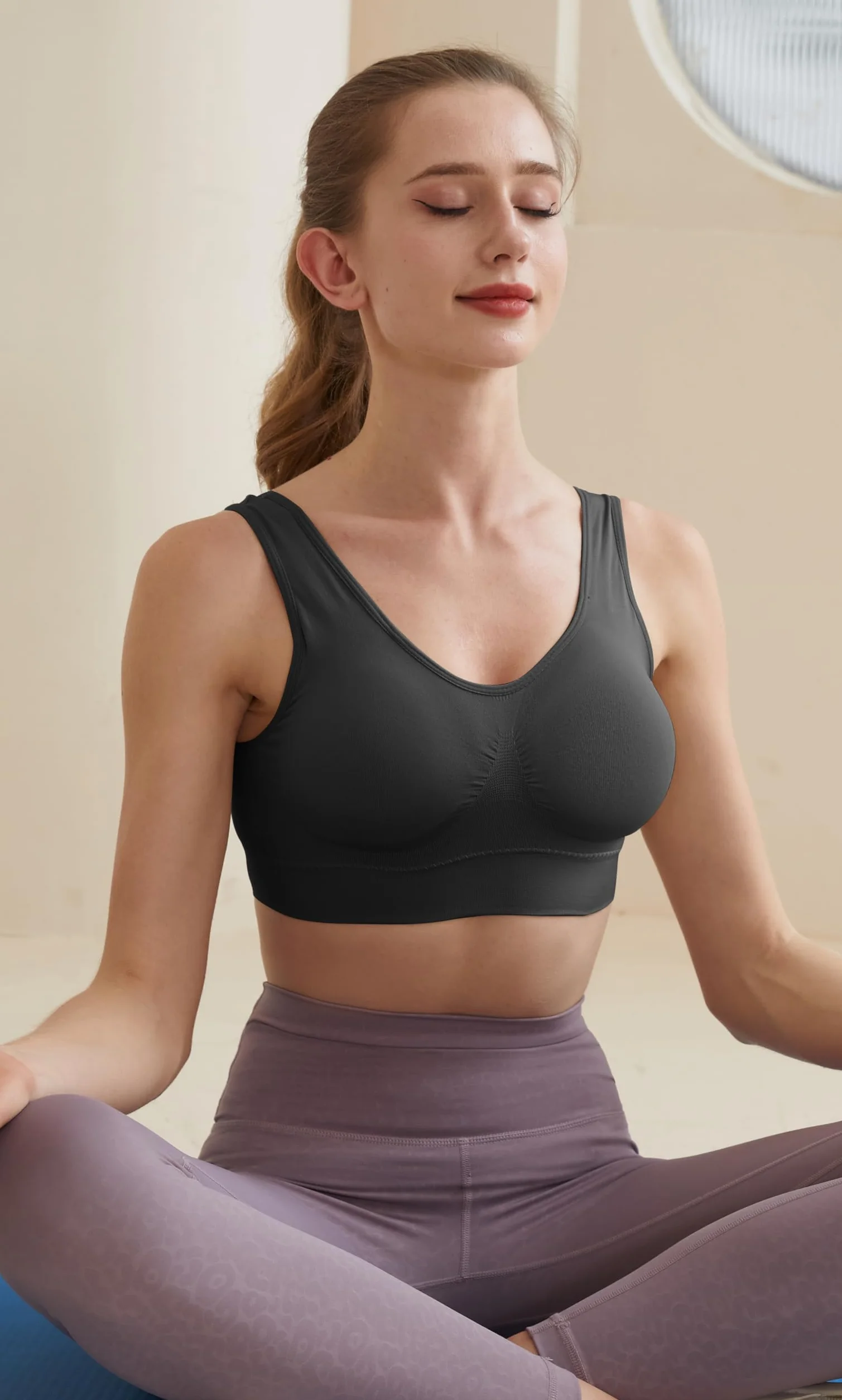 Memoryee Sujetador Deportivo Mujer Tallas Grandes sin Aros con Relleno Push Up sin Costuras Yoga Running Fitness 3 Pack