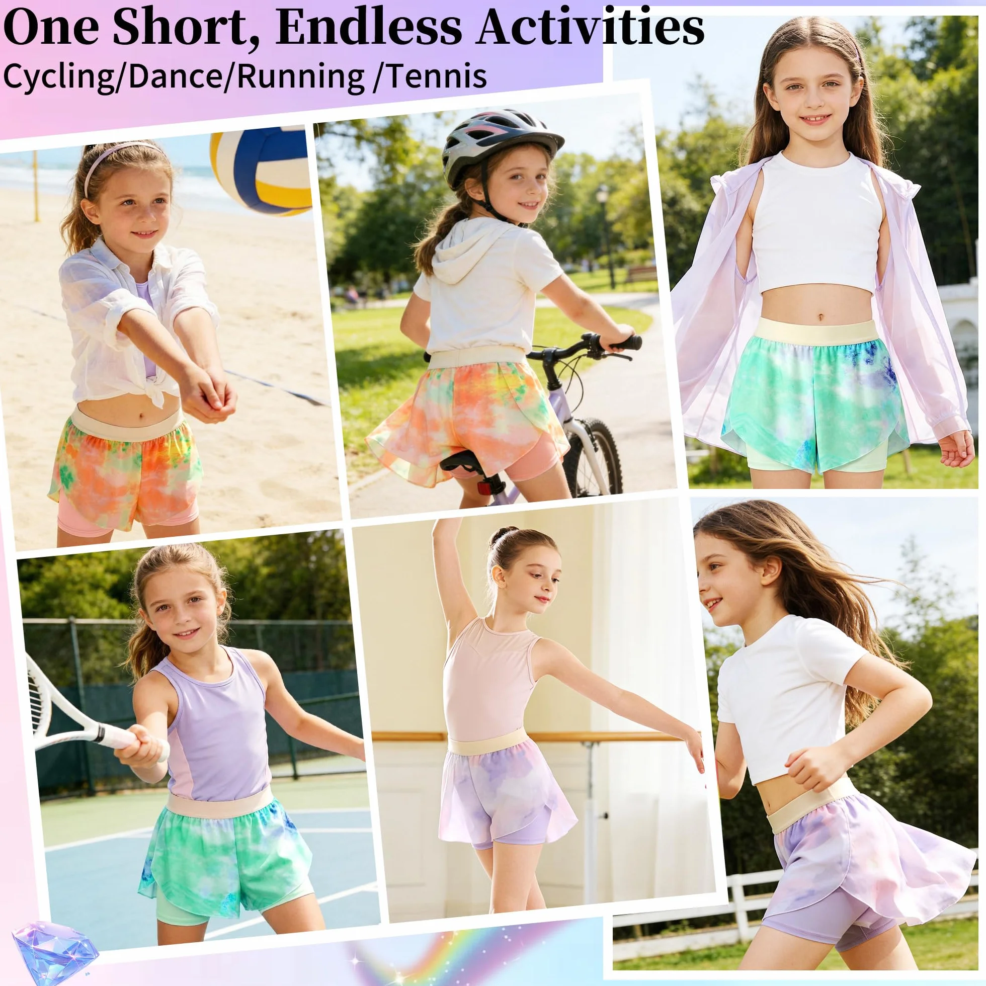 Pantalones Cortos de Ciclismo para Niñas, 2 en 1 Secado Rápido Deportivos Pantalón con Falda y Forro Cintura Elástica Transpirables Tenis Baile y Carrera Shorts para Niños 5-13 Años