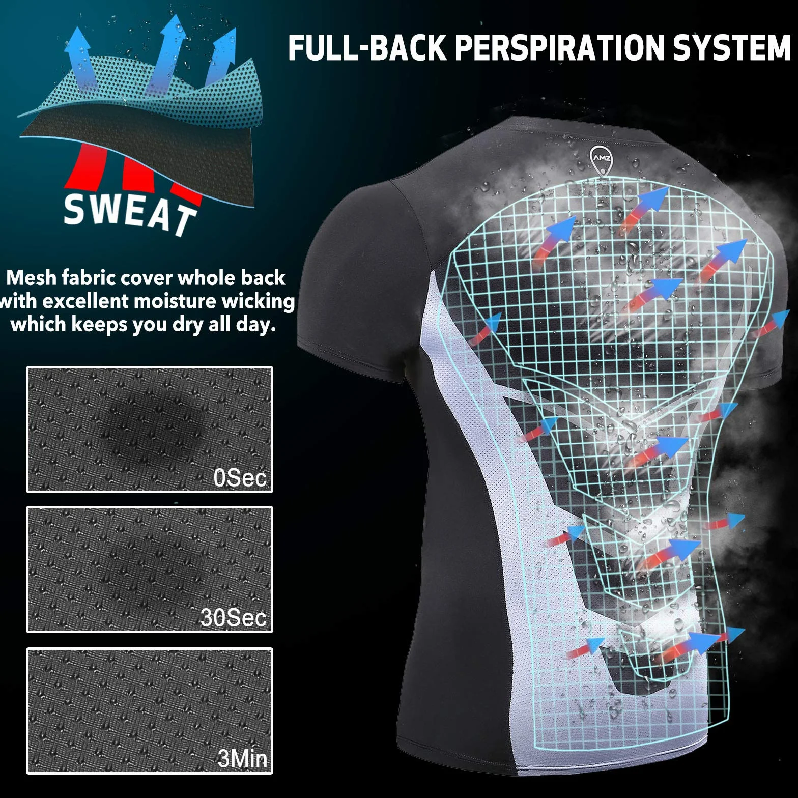 AMZSPORT Camiseta De Manga Corta de Compresión Ropa Deportiva Base Layer para Correr