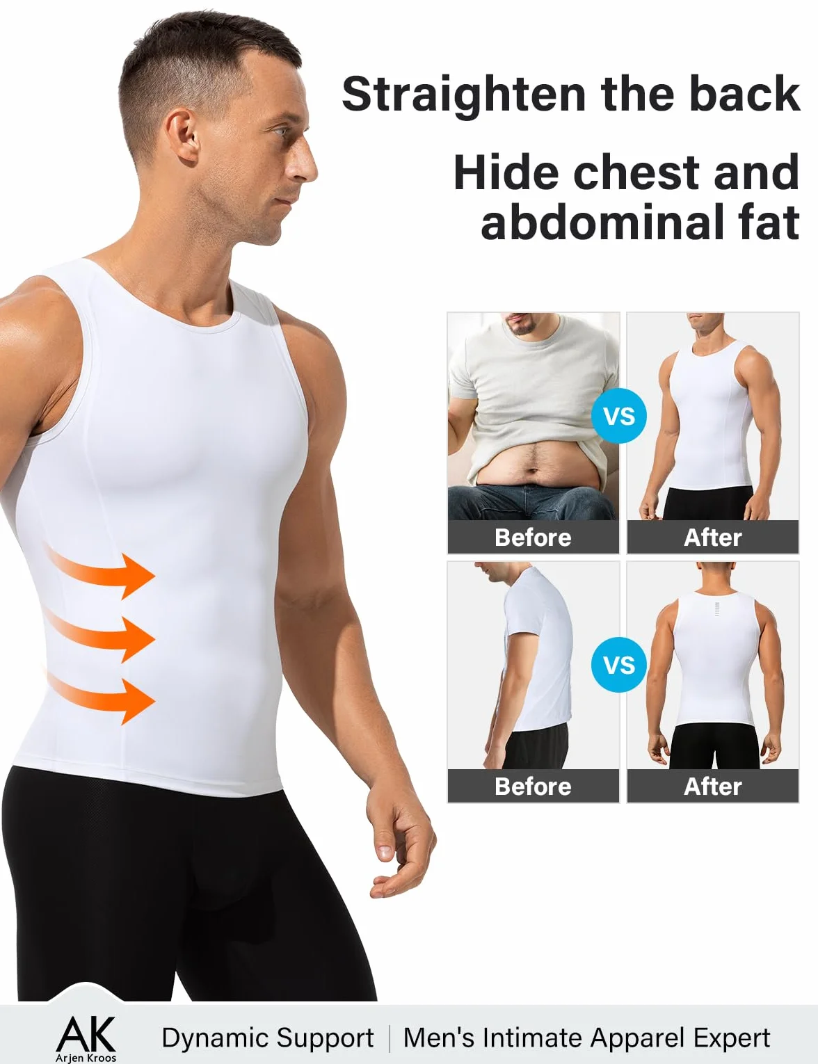 Arjen Kroos Camiseta Compresión Hombre Chaleco Moldeador para Control Abdomen y Pecho, Faja Reductora para Hombre Body Shaper Tirantes sin Mangas