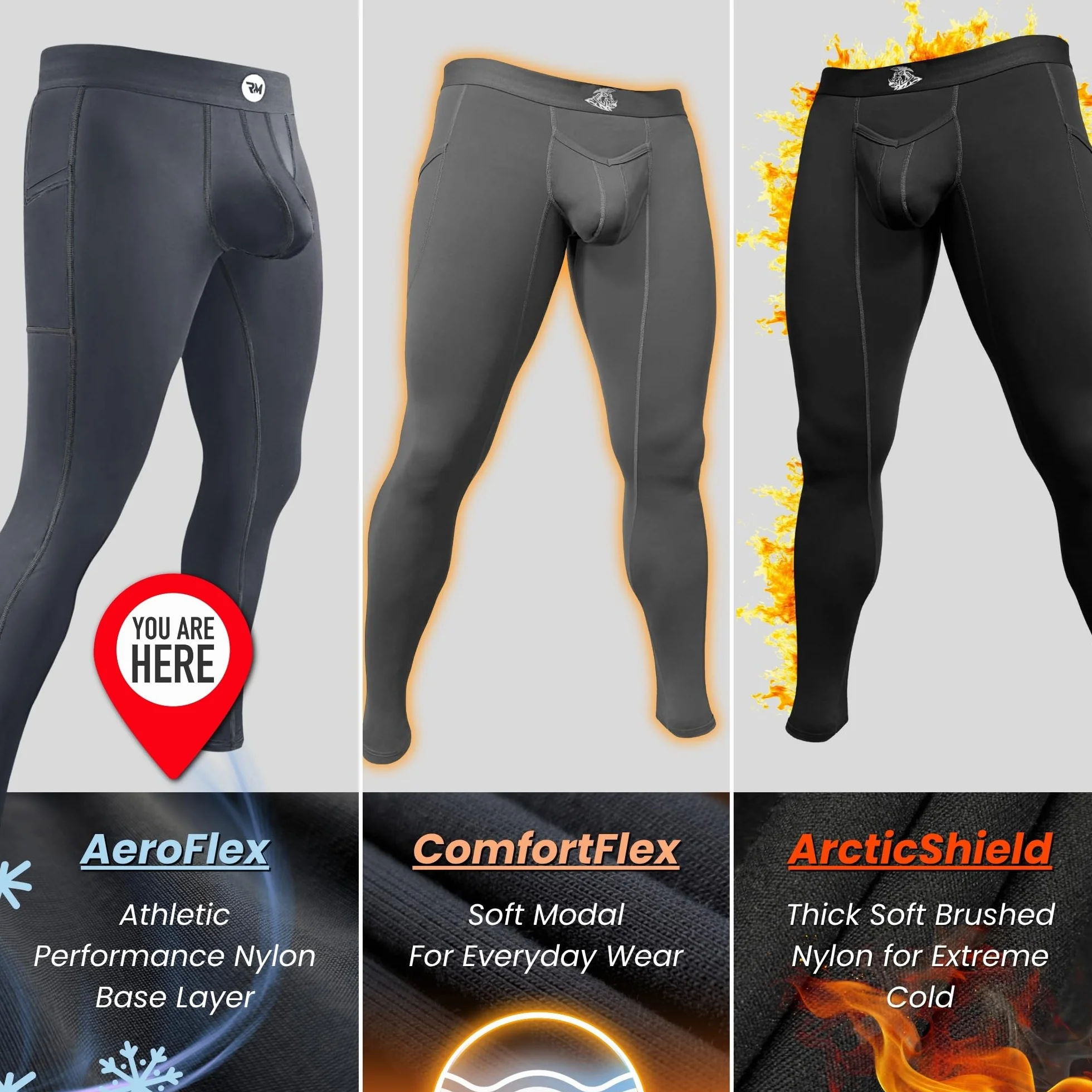 RM Real Men Real D Pouch Thermal Compression Pants Men Pantalones de compresión para Hombre